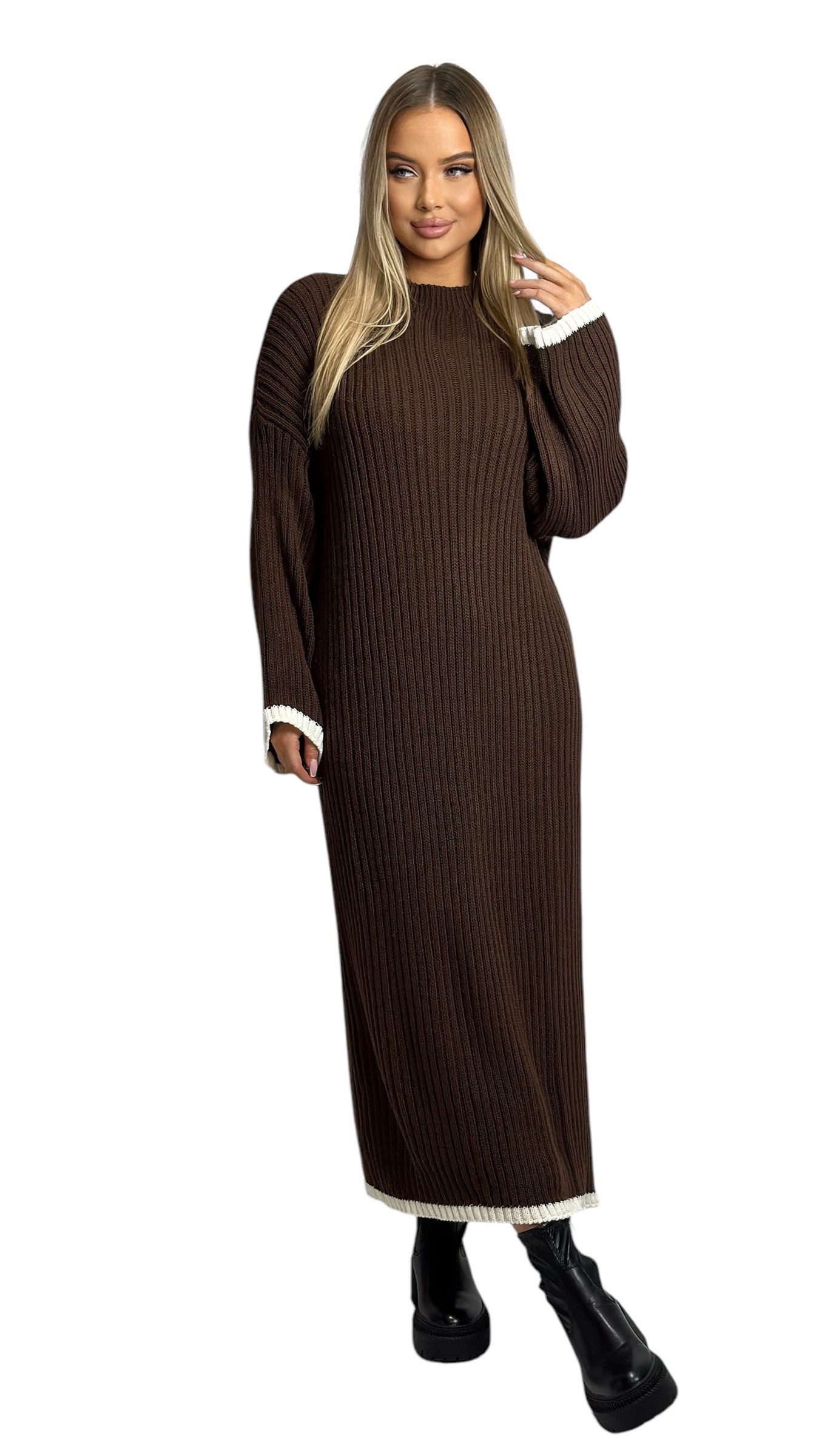 Mississhop Strickkleid Strickkleid Kleid gestrickt lang M.383 (1-tlg)