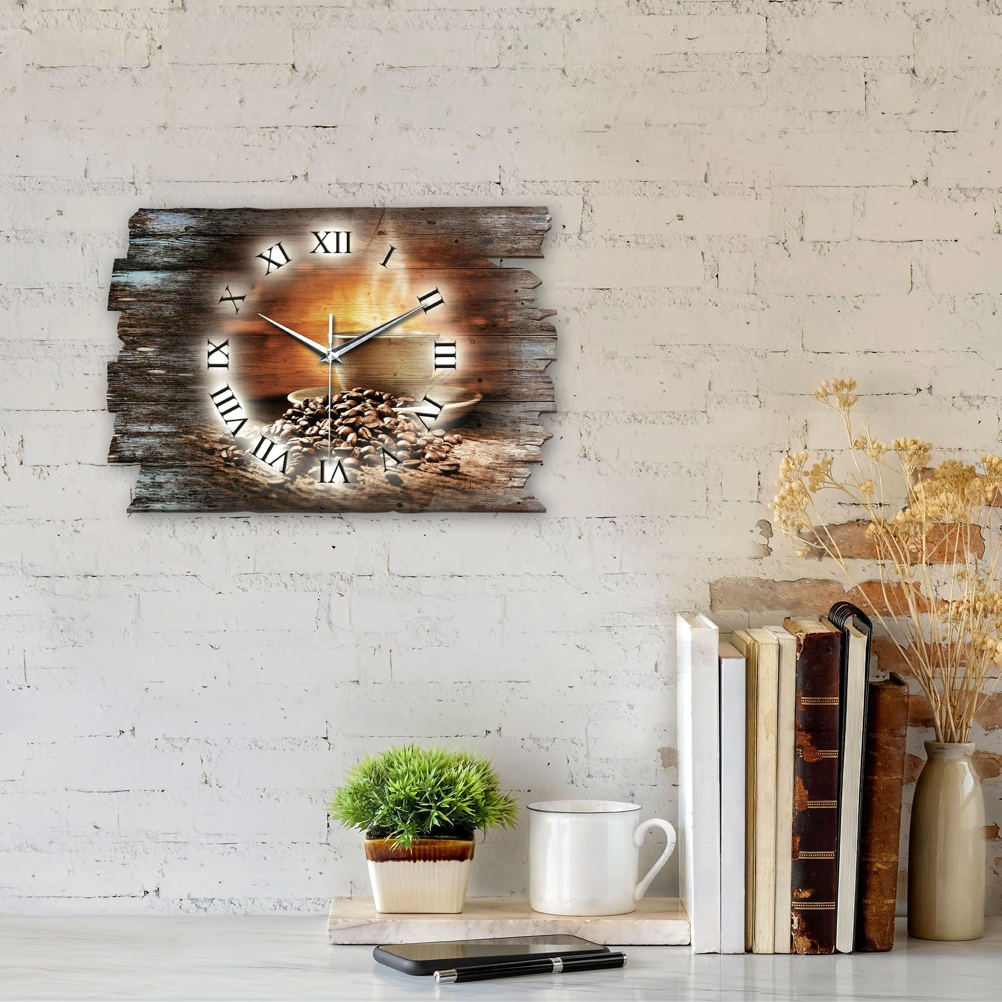 Holz Uhrwerk; Feder Funkwanduhr aus Design-Wanduhr flüsterleises Kreative (ohne Ticken; „Kaffee“ modern) außergewöhnlich,