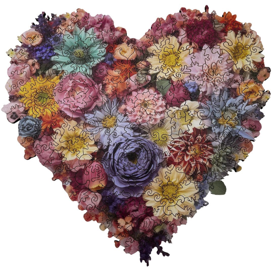 abc HOME Puzzle Herzform, Blumen, Holz, Ø 27 cm, 200 Puzzleteile