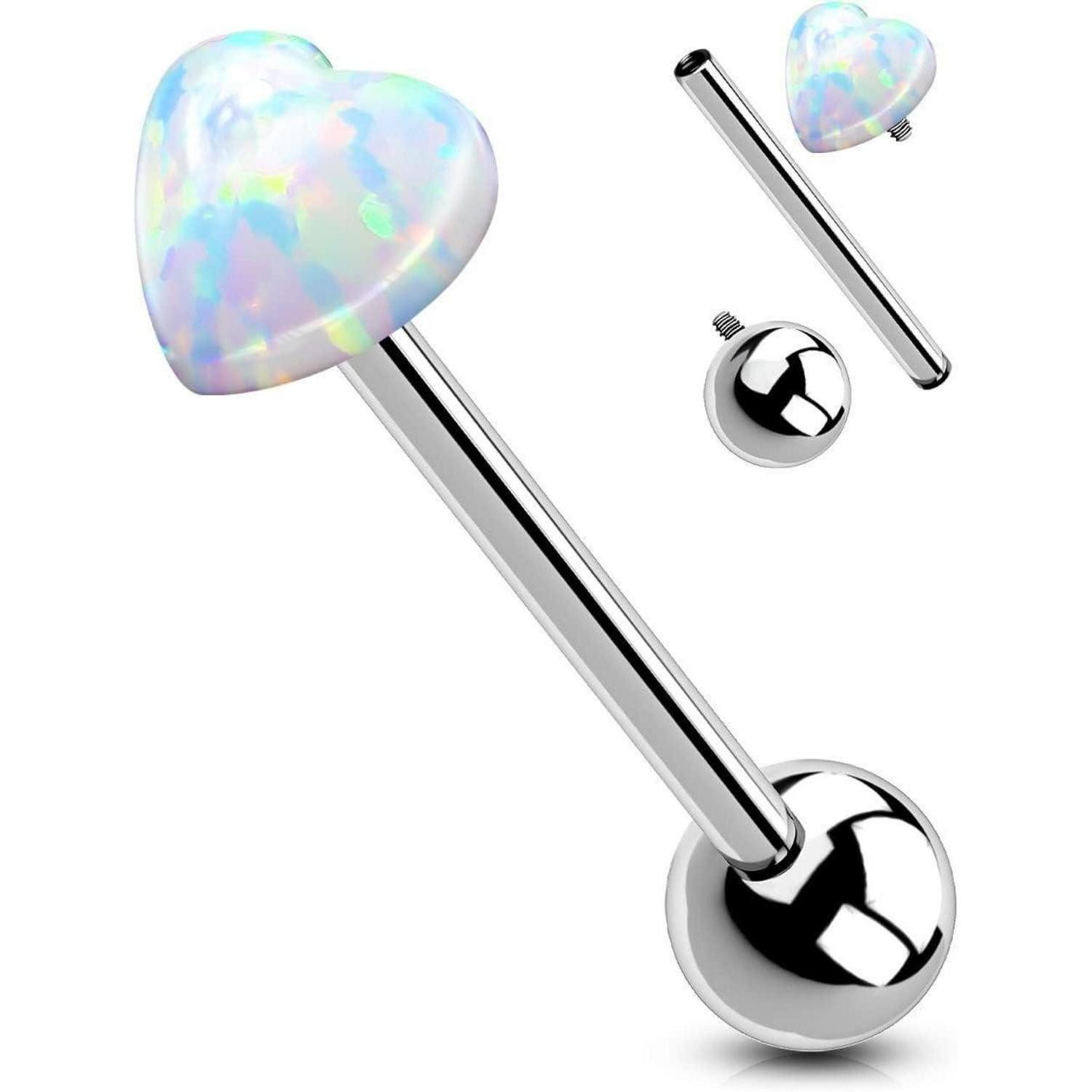 OUFER Intimpiercing Zungenpiercing Titan Herz Opal Tongue Bar 16mm 14G 1.6mm
