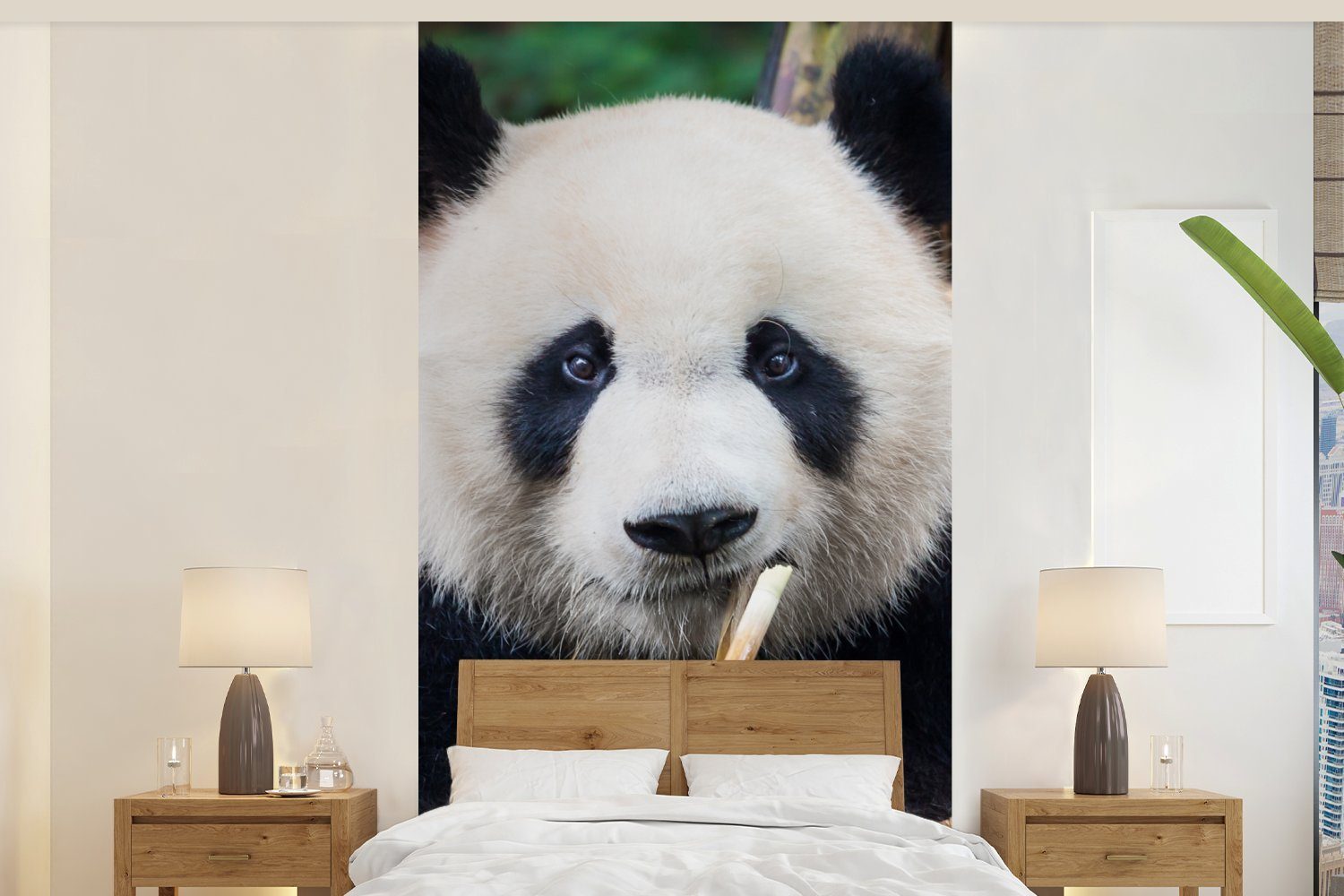 MuchoWow Fototapete Panda - Bambus - Natur, Matt, bedruckt, (2 St), Vliestapete für Wohnzimmer Schlafzimmer Küche, Fototapete