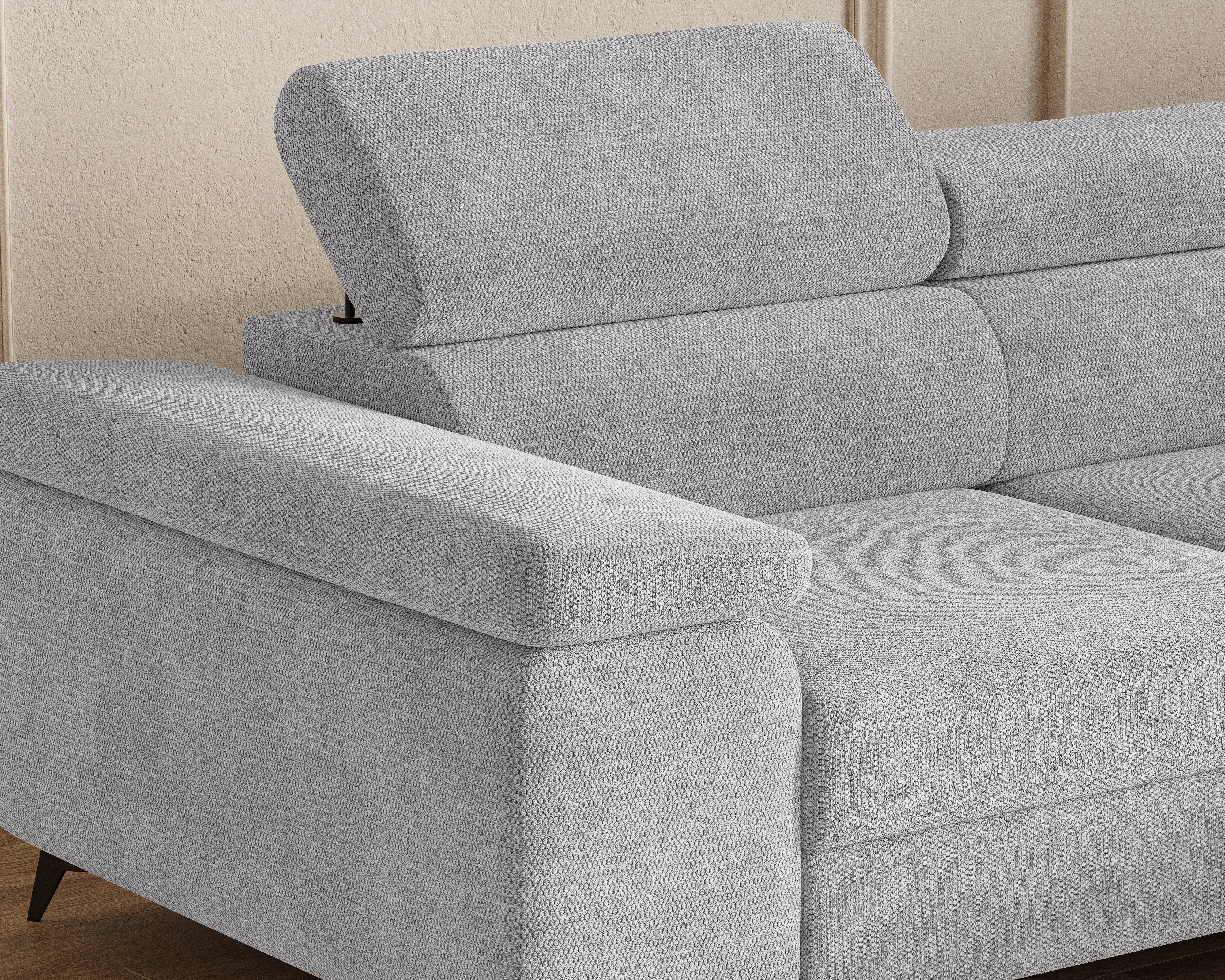 MOEBLO Ecksofa OSTIN, 290 cm – Modernes L-Sofa mit Schlaffunktion, Bettkasten und verstellbaren Kopfstützen, Cord oder Strukturstoff, - (BxHxT): 290 x 75–90 x 202 cm