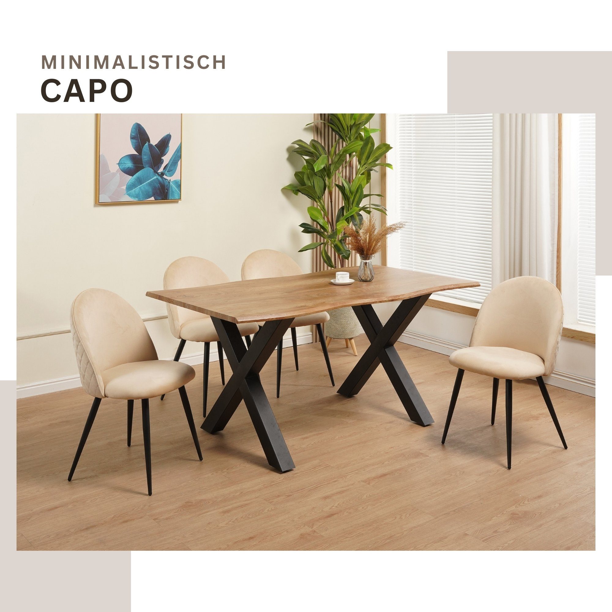 Albatros International Esszimmerstuhl Esszimmer Stühle 4 er Set CAPO, Stuhl Stühle Esszimmerstühle, Küche (4er Set, Beige, Samt Bezug), Küchenstuhl Küchenstühle Essstühle für den Esstisch Ess Stühle