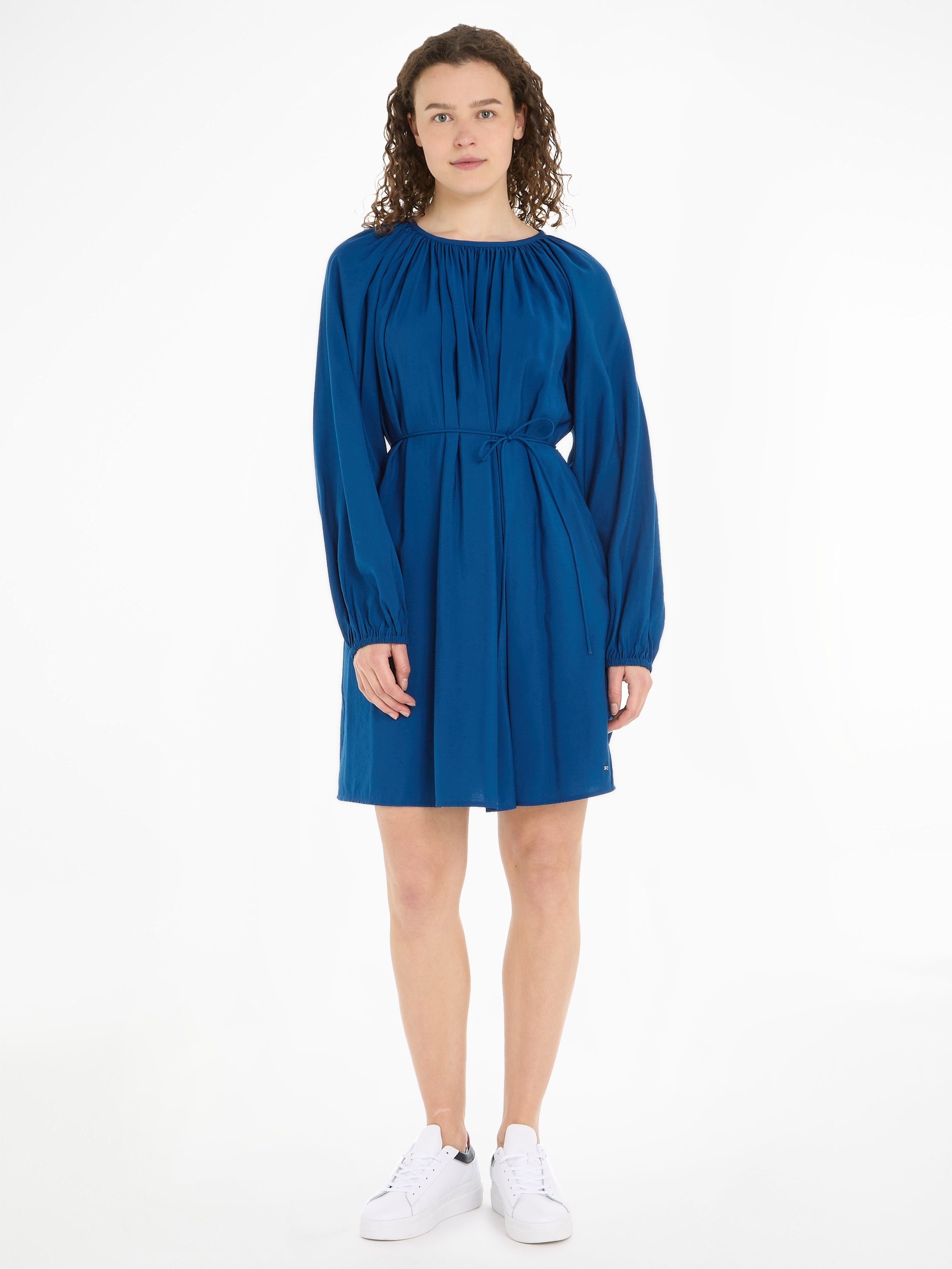 Hilfiger mit Indigo TEXTURED Deep Blusenkleid DRESS SHORT Tommy Taillenbund MODAL