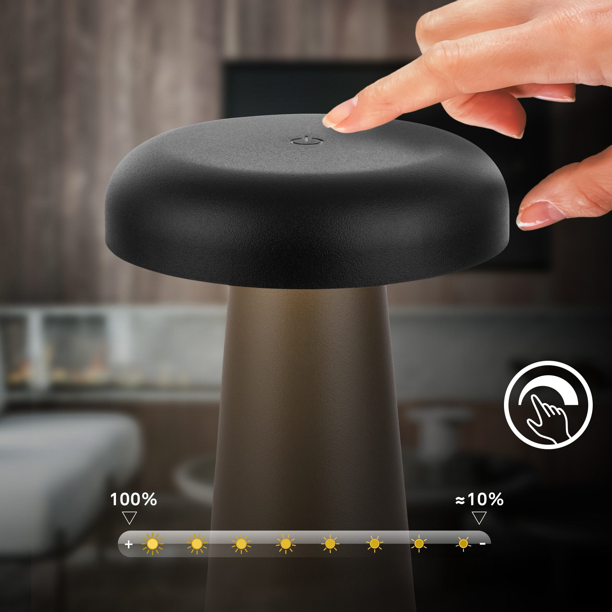 Briloner Leuchten LED Tischleuchte Tischlampe kabellos Akku USB-C Touch dimmbar Steinoptik Grau Schwarz, LED wechselbar, 3000K, 12x17 cm, Akku tauschbar, Indoor/Outdoor, Wohnzimmer, Flur, Balkon