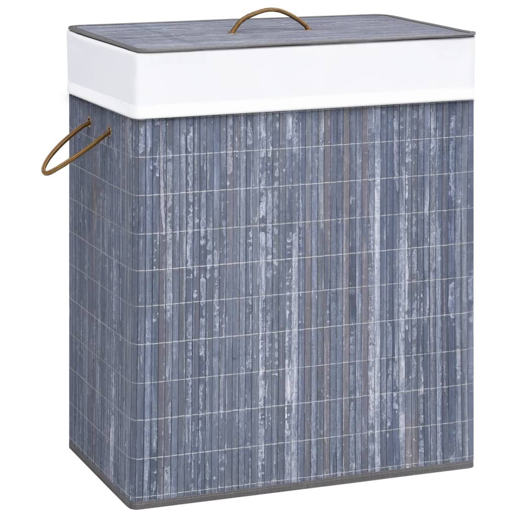 furnicato Wäschekorb aus Bambus 43,5x33,5x65,5 cm Grau (1 St), Wäschesammler mit Deckel, 83 Liter Volumen und klappbarem Design