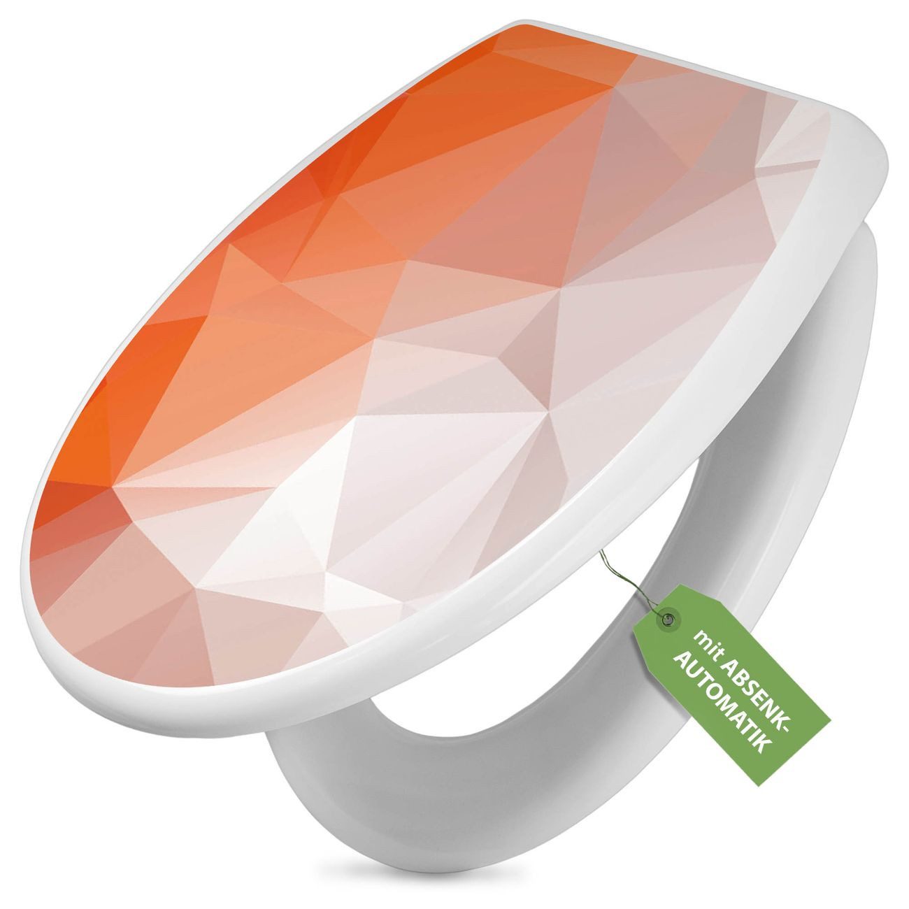 banjado WC-Sitz mit Absenkautomatik Motiv Orange Polygon (umweltfreundliches Material, integrierte Scharniere), 44,5 x 37 x 5 cm