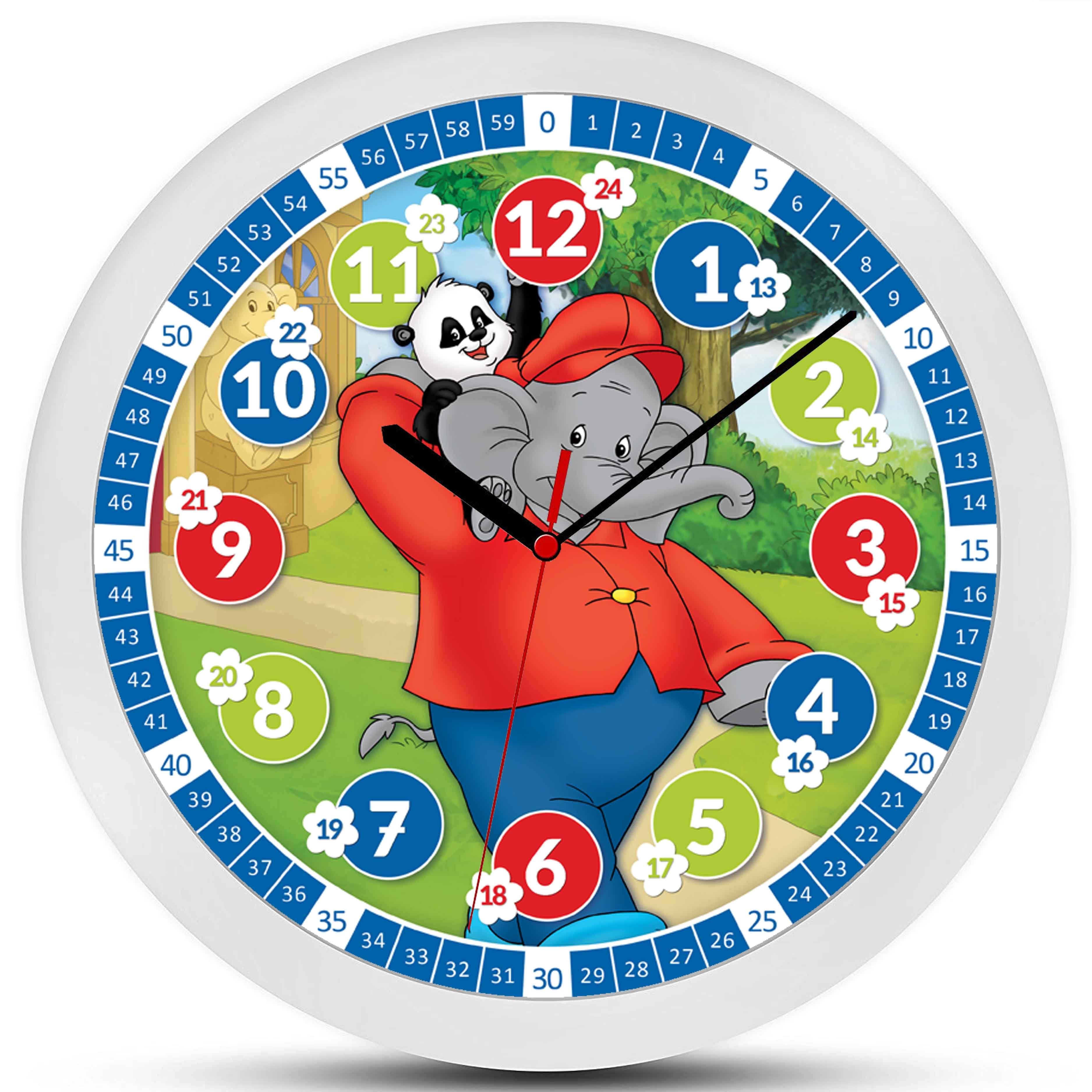 K&L Wall Art Wanduhr Benjamin Blümchen Wanduhr Kinder Lernuhr Kinderzimmer günstig online kaufen