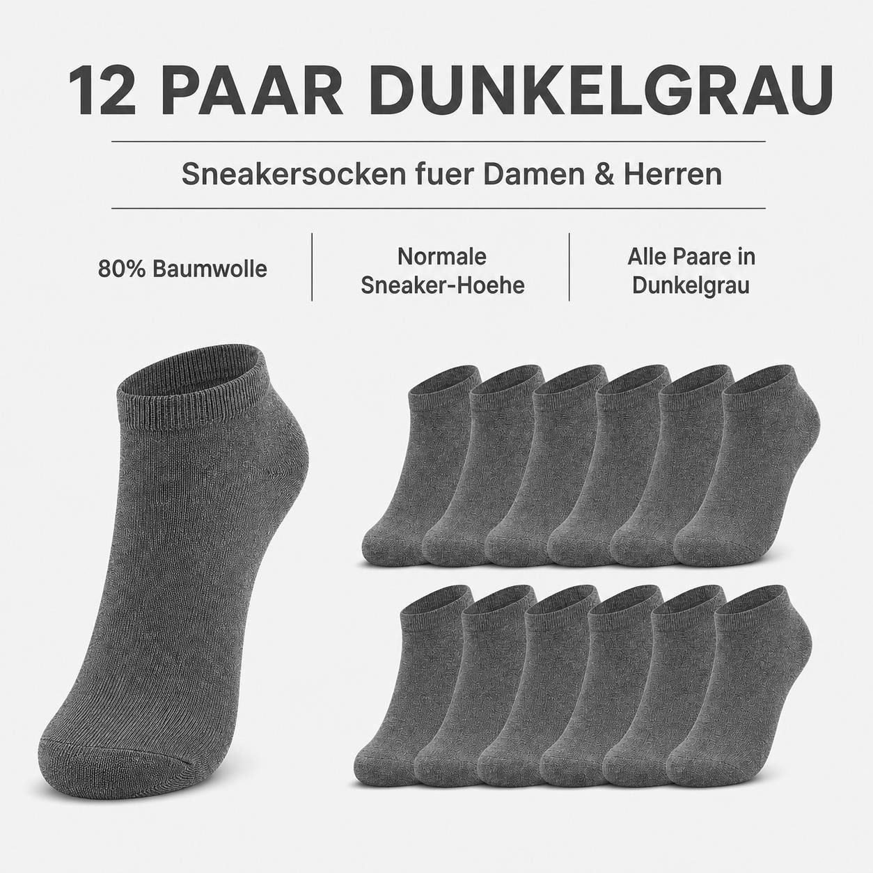 EloModa Sneakersocken Unisex Sneakersocken Damen Herren Baumwolle, Sneaker Socken, (12-Paar) 12 Paar, ohne Naht vorne, hoher Baumwollanteil