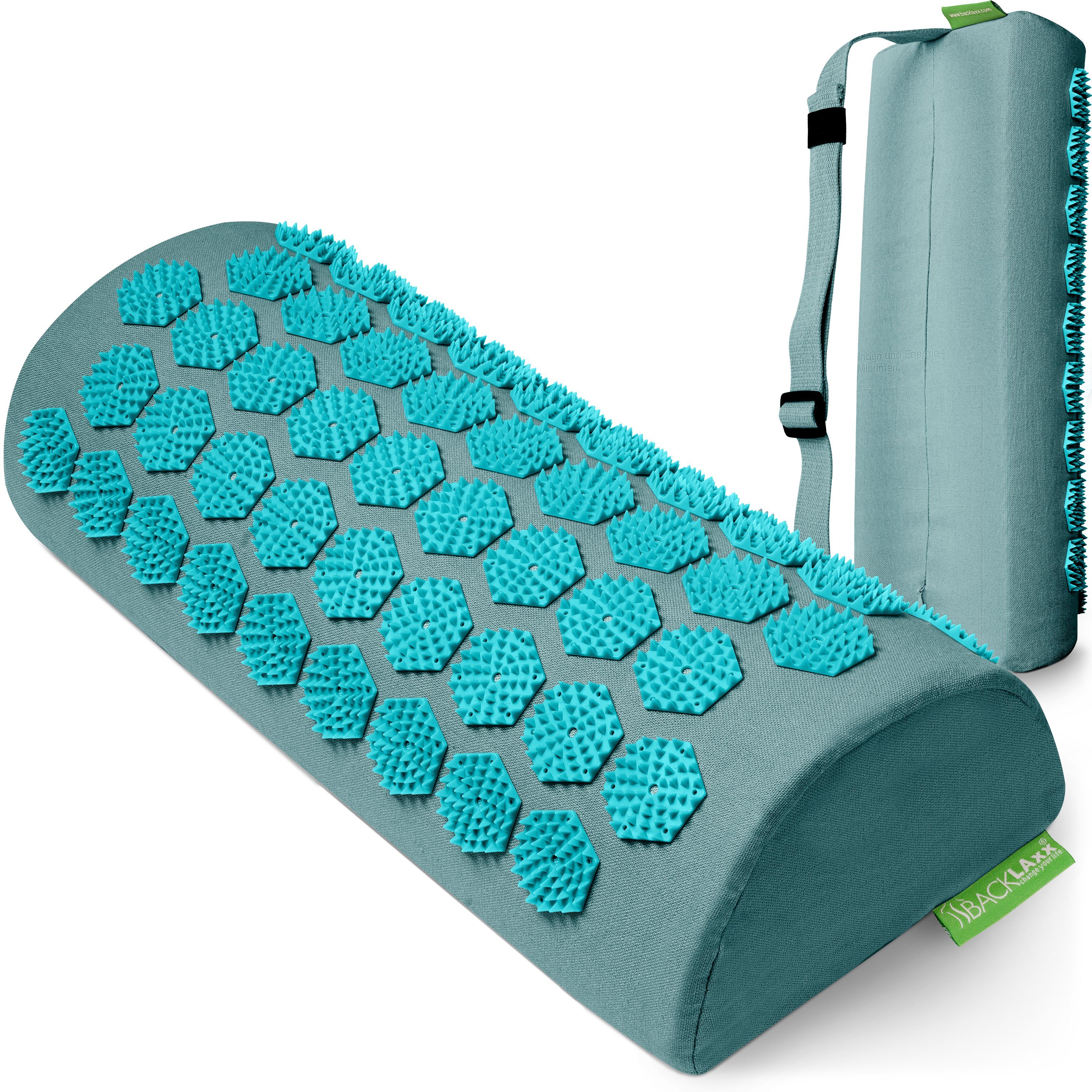 BACKLAxx® Nackenrolle Akupressur Nackenkissen, Akupressur Nackenrolle Set, mit 2592 Spitzen inkl. Videoguide, mit Befestigungsband für Büro Reise