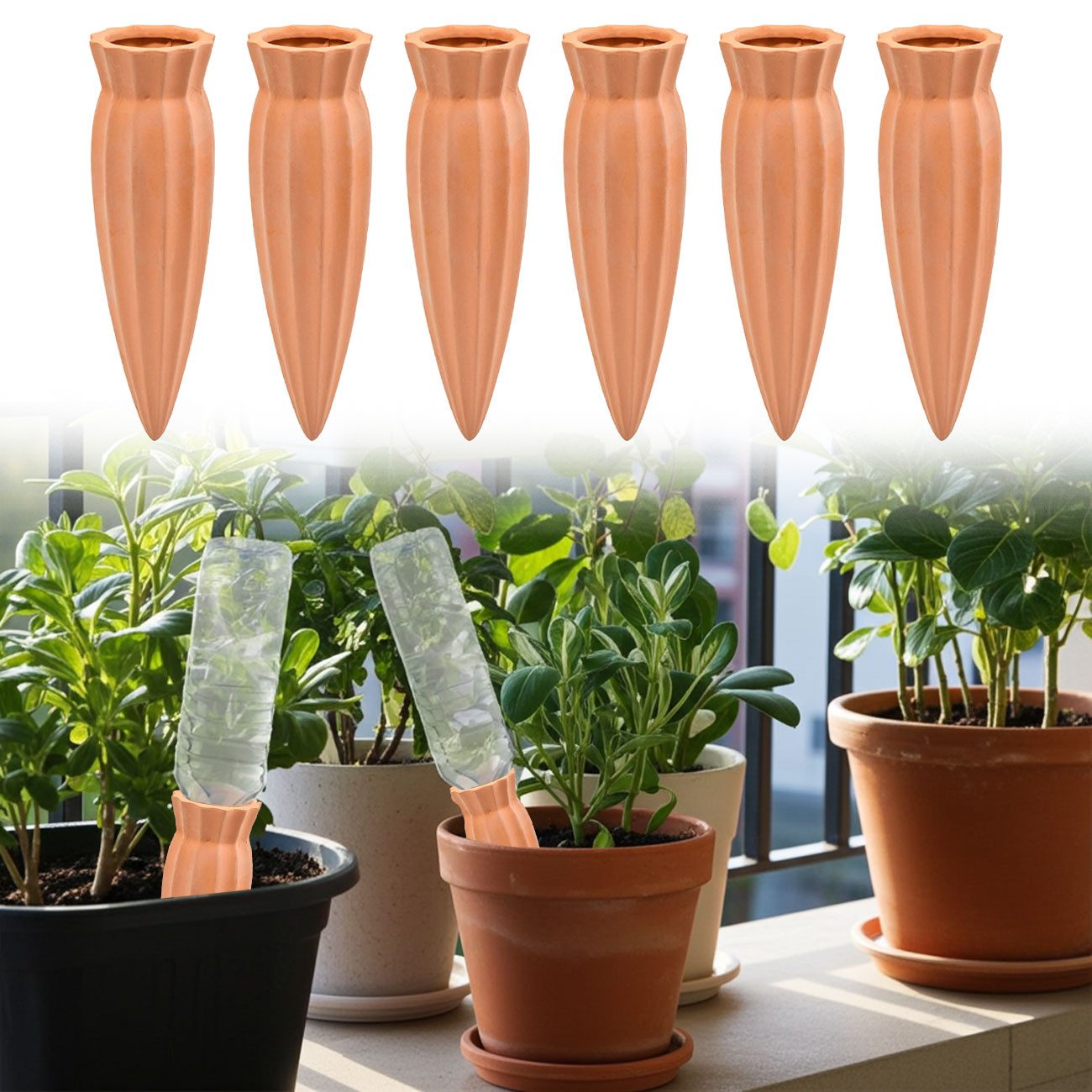 shop'n smile ideoon Bewässerungssystem XL Tonkegel Bewässerungszapfen Terrakotta Pflanzen Bewässerung Flasche, (6-tlg., 6er-Set 6 12er-Set), für Flaschen, Sicker-Prinzip Bewässerung, selbstregulierend