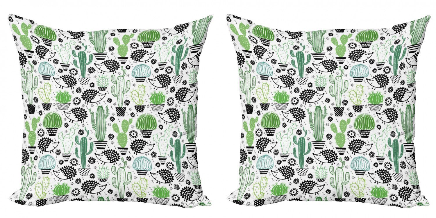 Kissenbezüge Modern Accent Doppelseitiger Digitaldruck, Abakuhaus (2 Stück), Kaktus Hedgehog Saguaro-Karikatur