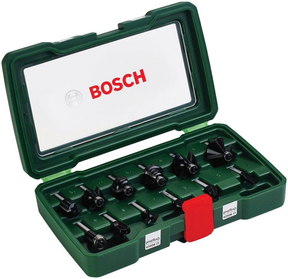 Bosch Home & Garden Fräsbohrer, (Set, 12-tlg), HM-Fräser 8 mm Schaft, Für  Oberfräsen mit 8 mm-Werkzeugaufnahme aller Elektrowerkzeugmarken