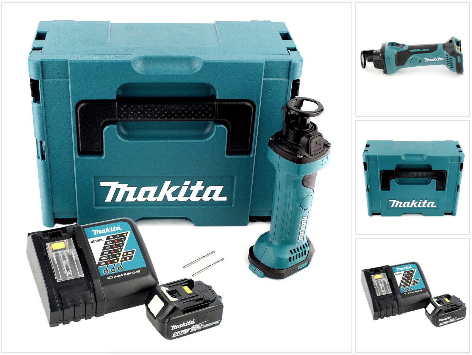 Makita Akku-Universalschere DCO 180 RT1J Akku Rotationsschneider 18V + 1x Akku 5,0Ah + Ladegerät