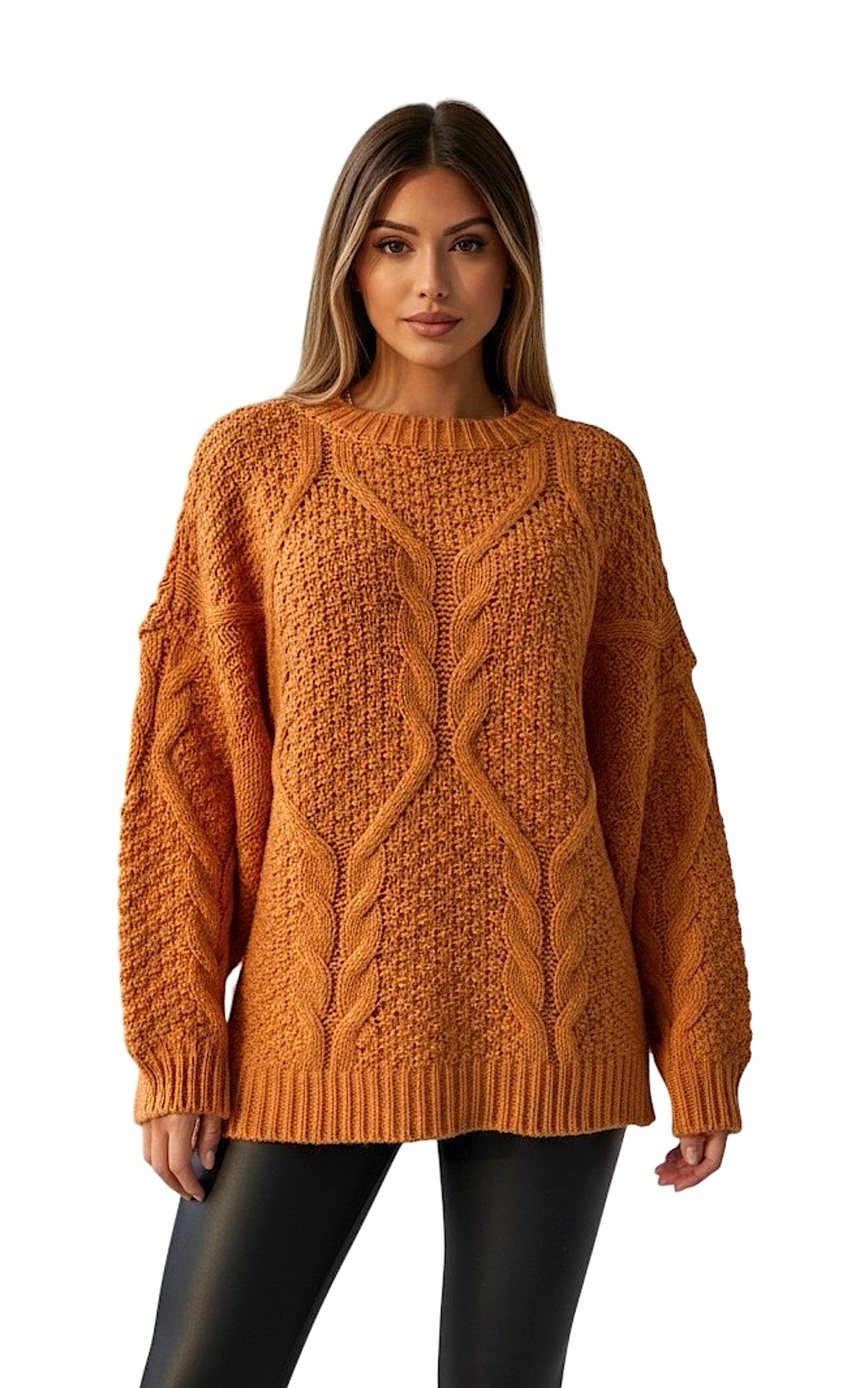 Worldclassca Longpullover WORLDCLASSCA Oversize Strickpulllover Lang Zopf Muster Dick Winter Neue Kollektion - Stilvolle und gemütliche Strickmode für Damen