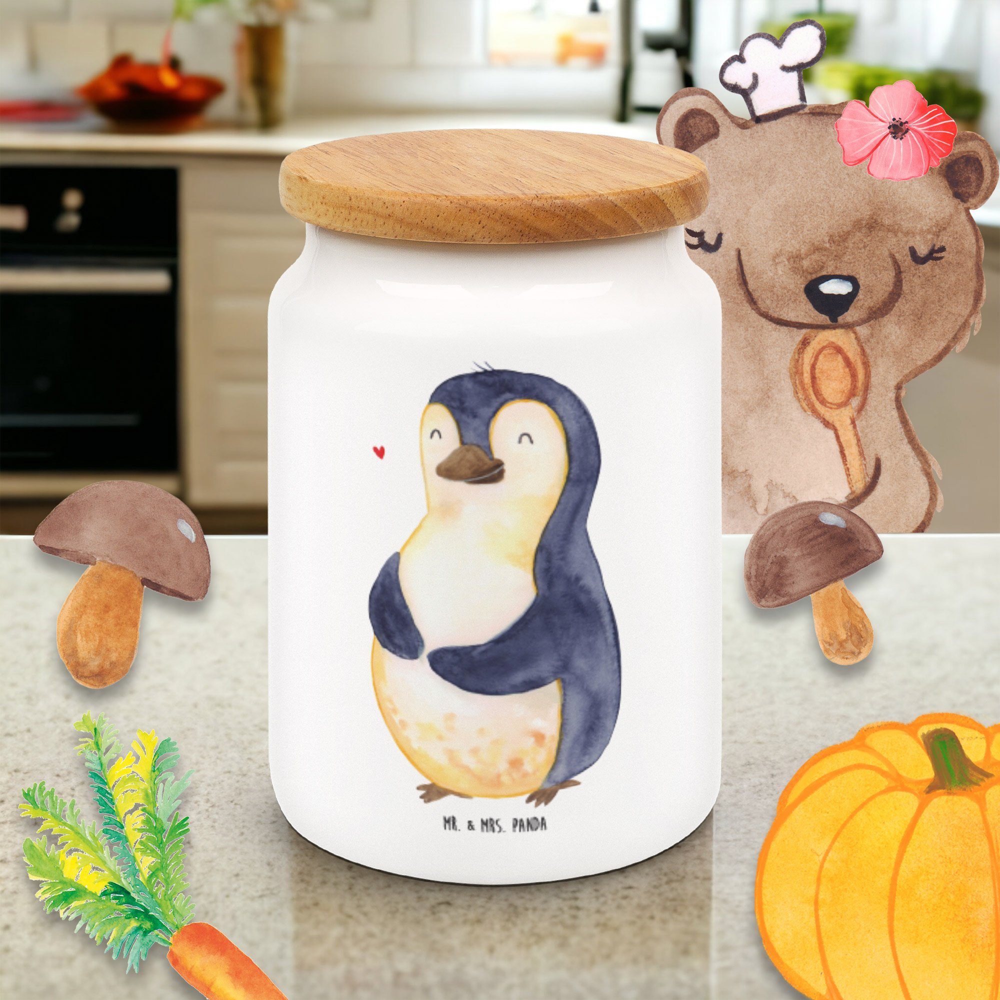 Mr. & Mrs. Panda (1-tlg) Pinguin - Motiva, Abnehmen, Geschenk, foodbaby, - Bierbauch, Weiß Vorratsdose Diät Keramik