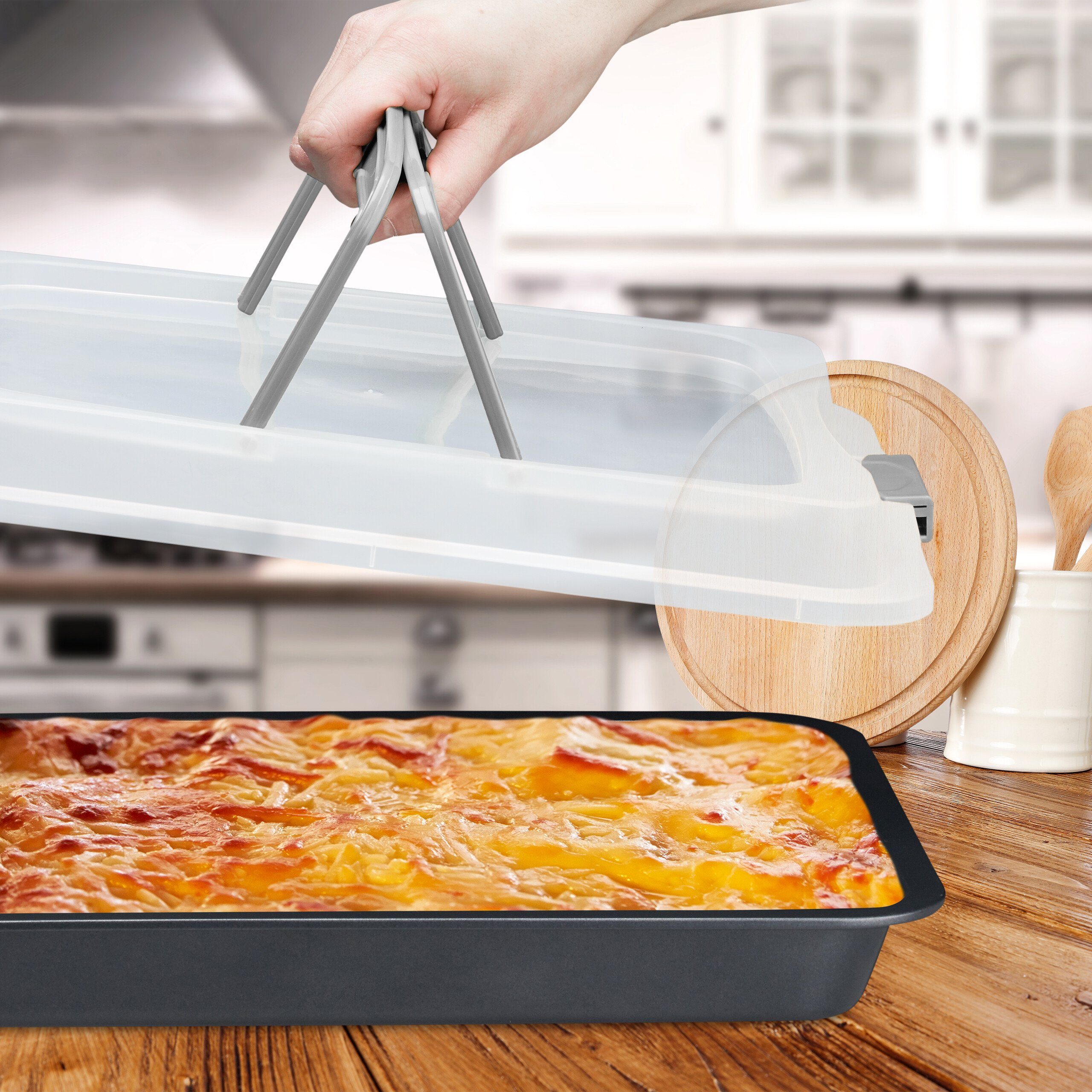 relaxdays Backblech mit Deckel, Kunststoff, grau