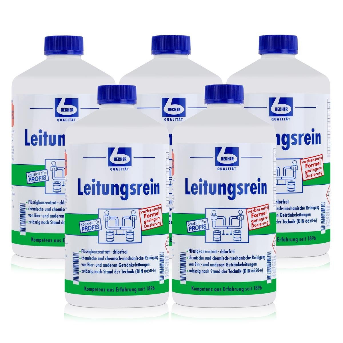 Dr. Becher 5x Dr. Becher Leitungsrein vorher Bier-Rohr-Rein / 1 Liter Spezialwaschmittel