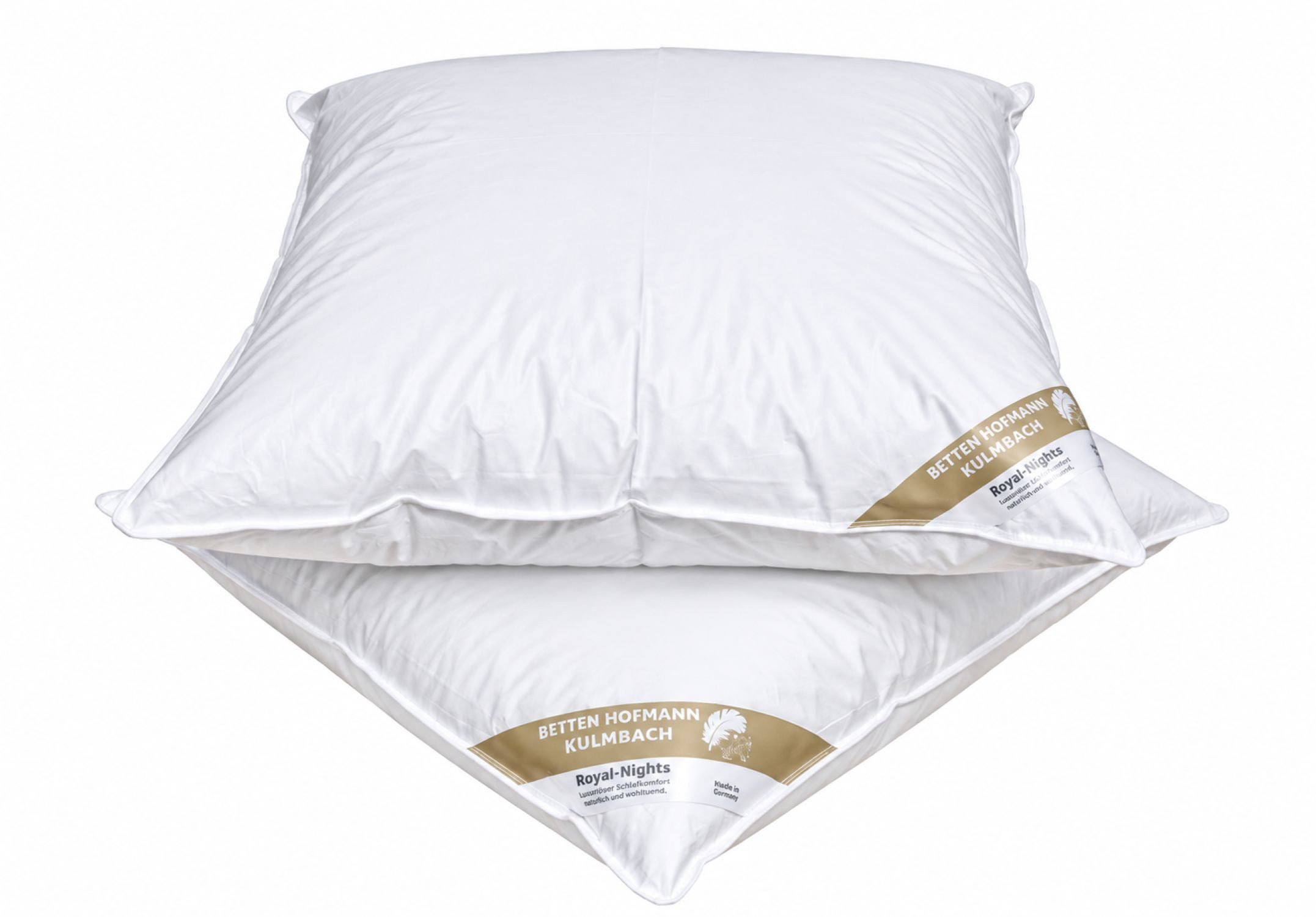 Betten Hofmann Kopfkissen 2 Stück Betten Hofmann Daunenkissen 80x80 cm 100% Daunen 600 g medium, Füllung: 100% Daunen, Bezug: 100% Baumwolle, Seitenschläfer, Bauchschläfer, Rücksenschläfer, 2-tlg., für Hausstauballergiker geeignet, made in Germany