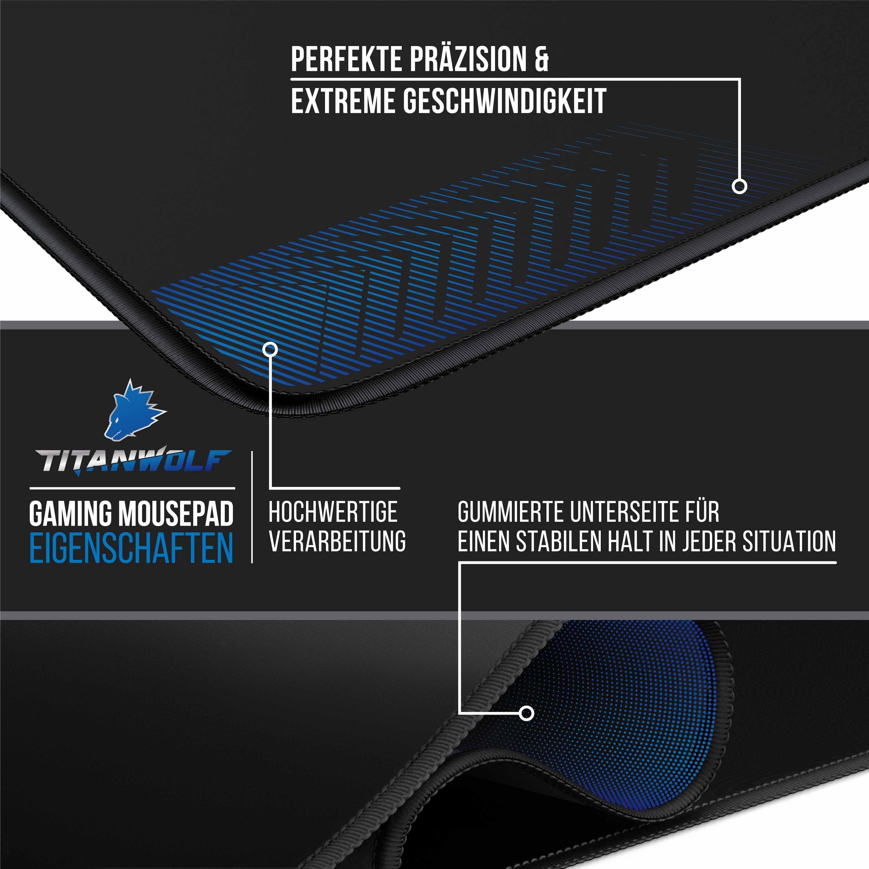 Titanwolf Gaming Mauspad XXL Speed Mousepad 900 x 400 x 3 mm, große Tischunterlage (1-St), rutschfest, abwaschbar, Geschwindigkeit & Präzision, Alpha Wrist – Bild 2 von 5