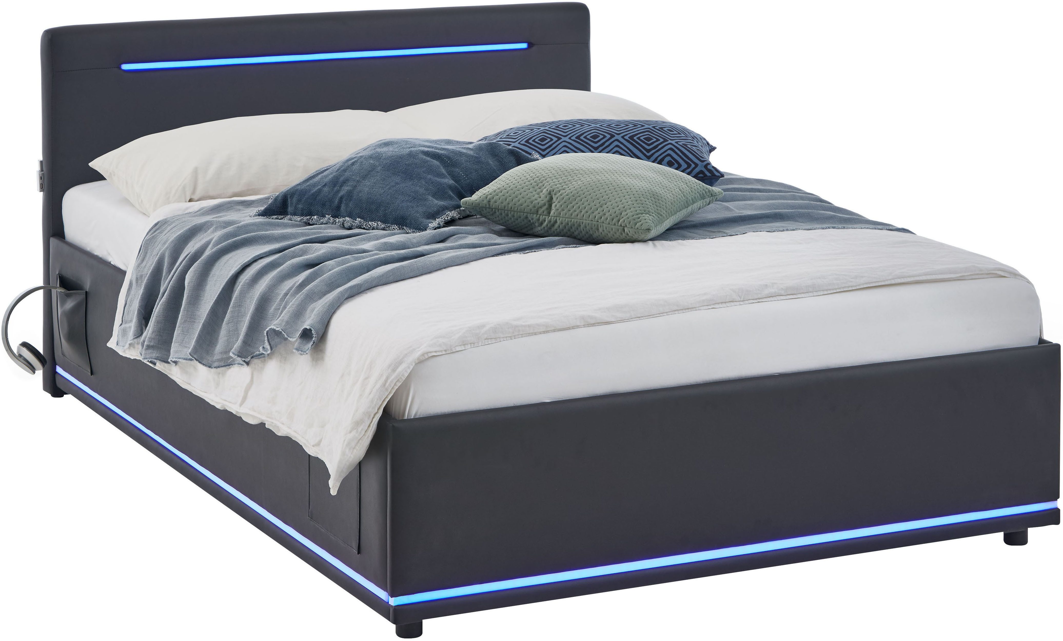 meise.möbel Polsterbett CIRCLE inkl. LED-Beleuchtung & USB-Anschluss, wahlweise mit Bettkasten, erhältlich in den Breiten 90cm, 120cm & 140cm