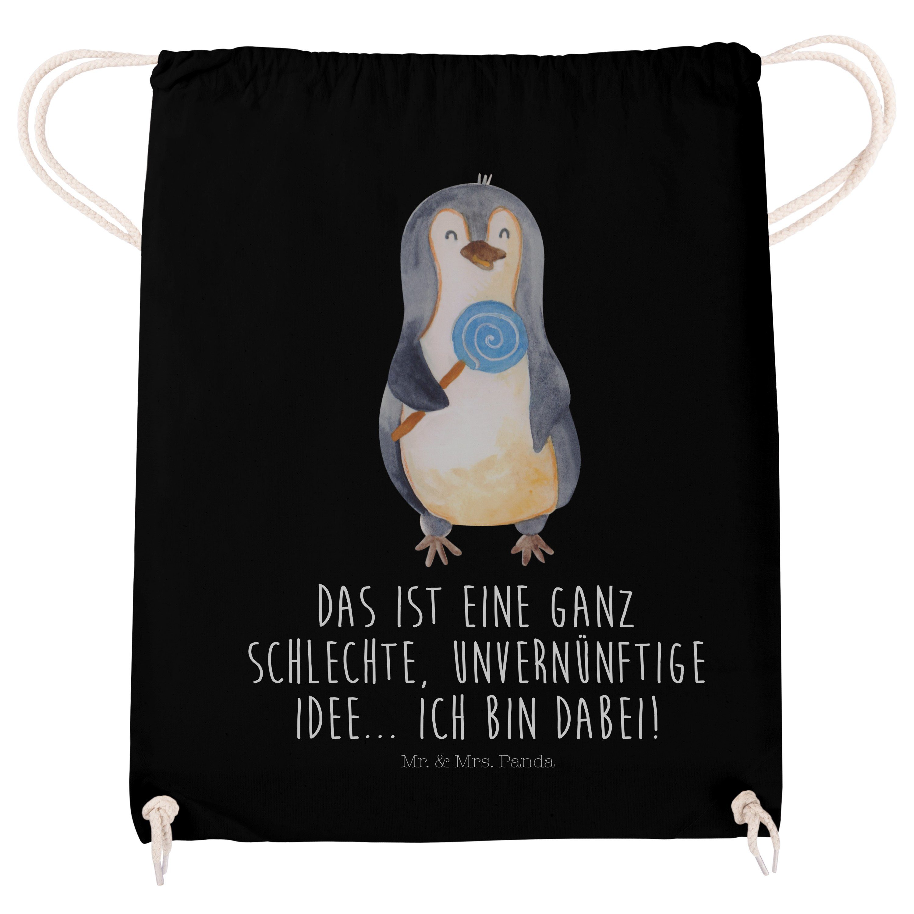 Mr. & Mrs. Panda Sporttasche (1-tlg) Lolli Geschenk, - Schwarz Sportbeutel, - Tasche, Süßigkeiten, Pinguin