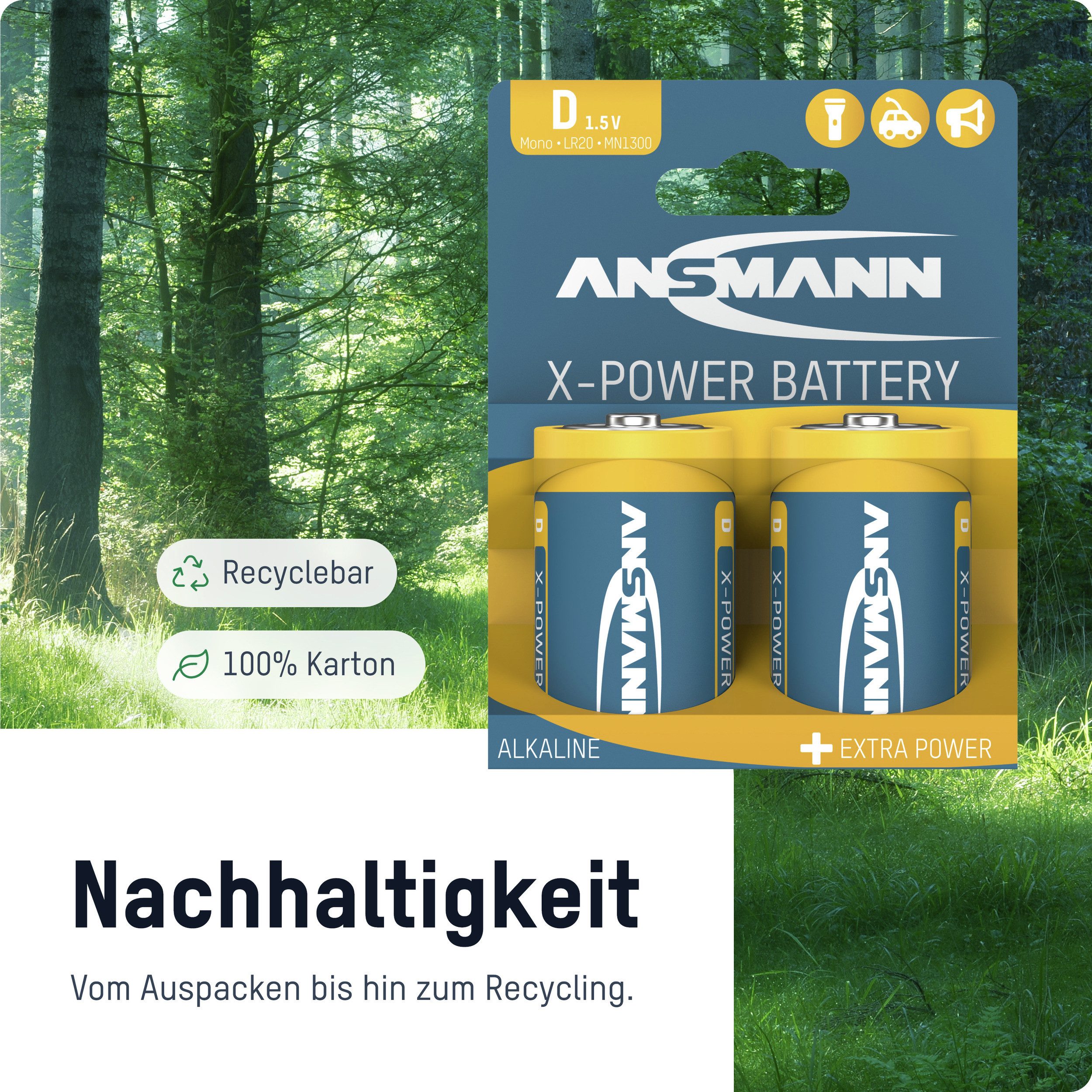 ANSMANN AG 2x X-Power Alkaline Batterie Mono D / LR20 Batterie