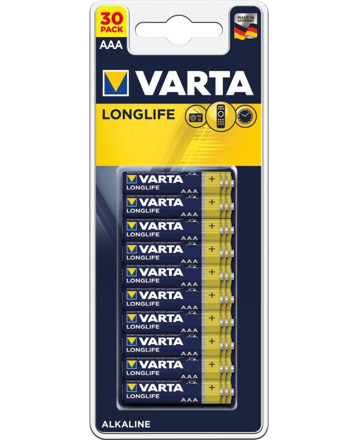 VARTA 12x 30er-Packung LongLife Alkaline Batterien LR03 AAA 1,5V Großpackung Batterie, (360 St)