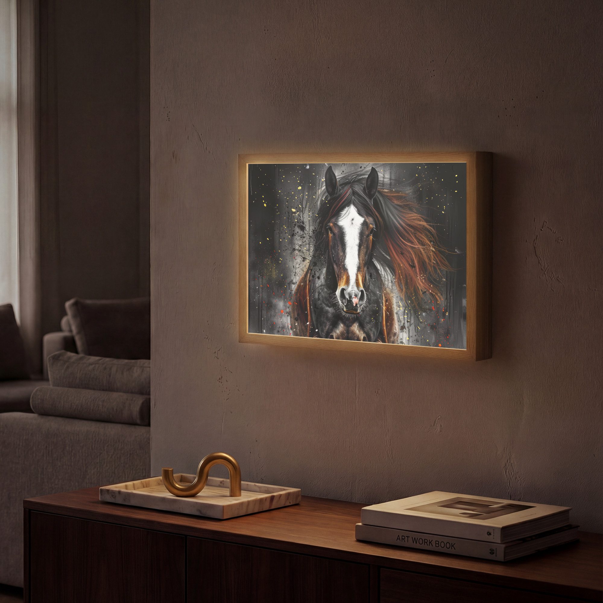 OnlyWow Wandleuchte Lightbox Pferd - Tiere - Schwarz - Luxus - Modern, Dimmbar, Farbwechsel, LED, Warmweiß, Kaltweiß, Neutralweiß Einstellbar, Wandlampe Innen, Dimmbar, Aufladbarer USB Akku, LED, Modern