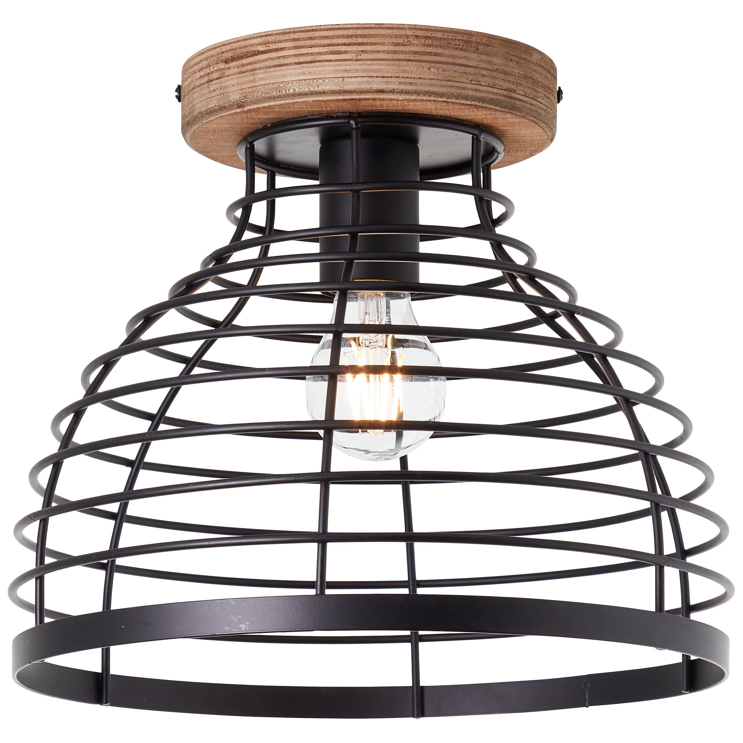 Brilliant LED Deckenleuchte Avia, ohne Leuchtmittel, 25 cm Höhe, Ø 30 cm, 1 x E27, Metall/Holz, schwarz/braun