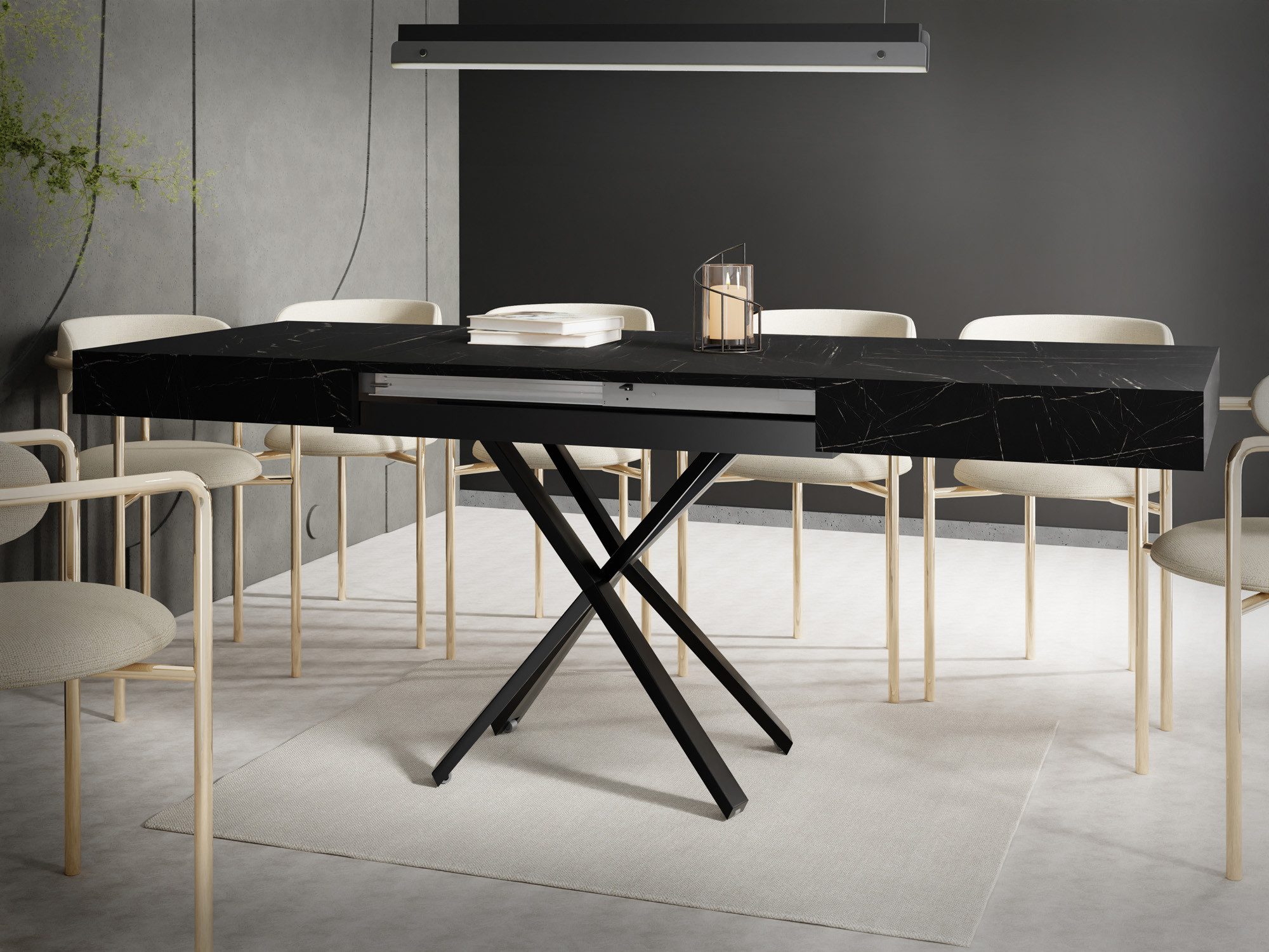 WFL GROUP Couchtisch Cavetta X höhenverstellbar ausziehbar mit schwarzen Metallbeinen (erhältlich in einer Größe – 120x80x27-76 cm, ausziehbar auf 200 cm), industrial Tisch in Holzoptik für Küche, Esszimmer oder Wohnzimmer