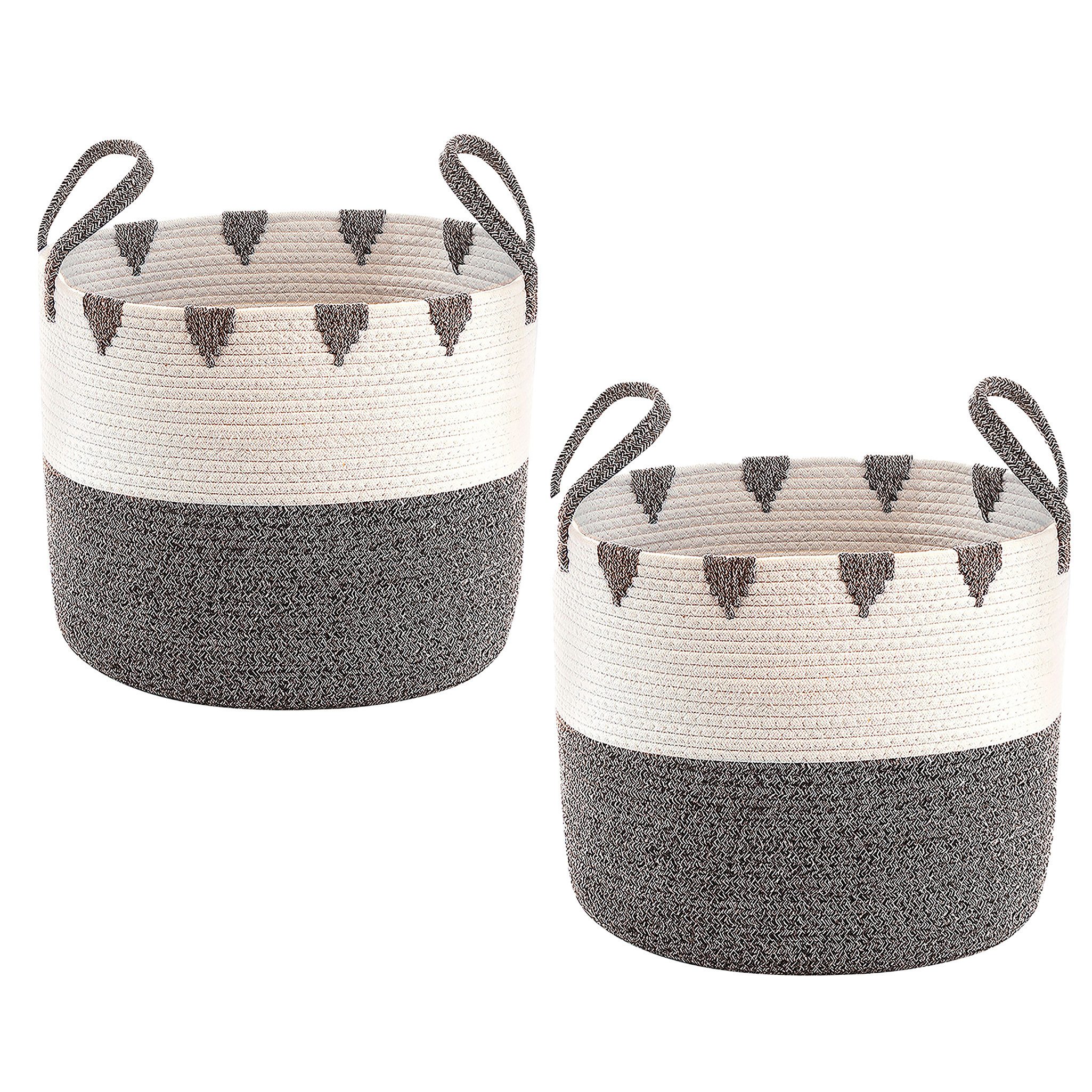 Kobolo Aufbewahrungskorb Baumwollkorb 2er Set in braun und weiß mit Griffen (ohne Deckel)