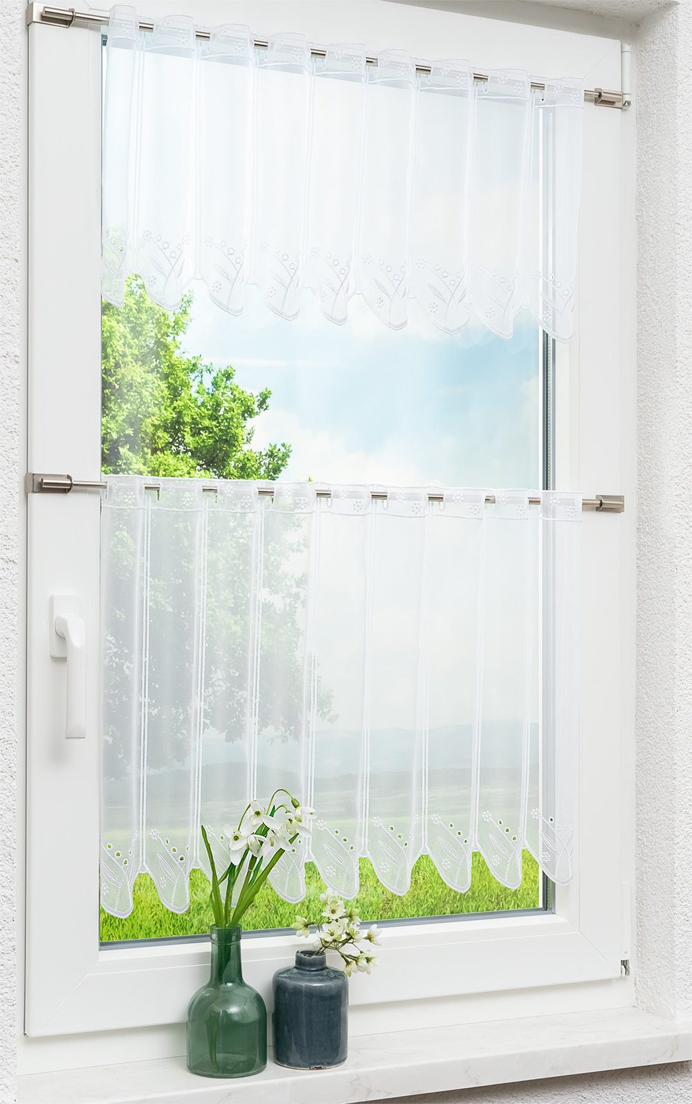 LYSEL® Scheibengardine Blümchenpaar (1 St), transparent, HxB 30x42.8cm günstig online kaufen