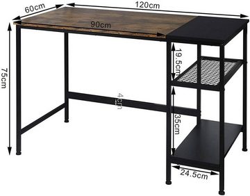 Woltu Schreibtisch, Schreibtisch mit 2 Ablagen,schwarz-vintage