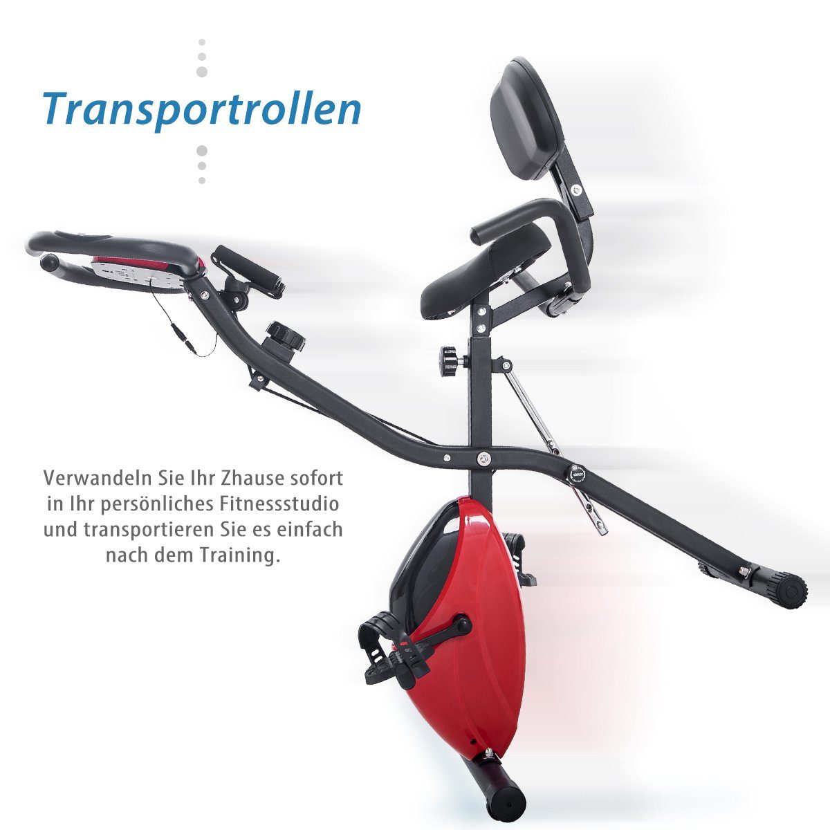 Heimtrainer (magnetische faltbares Fitnessfahrrad), 3-in-1 X-bike mit Expanderbänder, 10 Widerstandsstufen, Max 120 kg