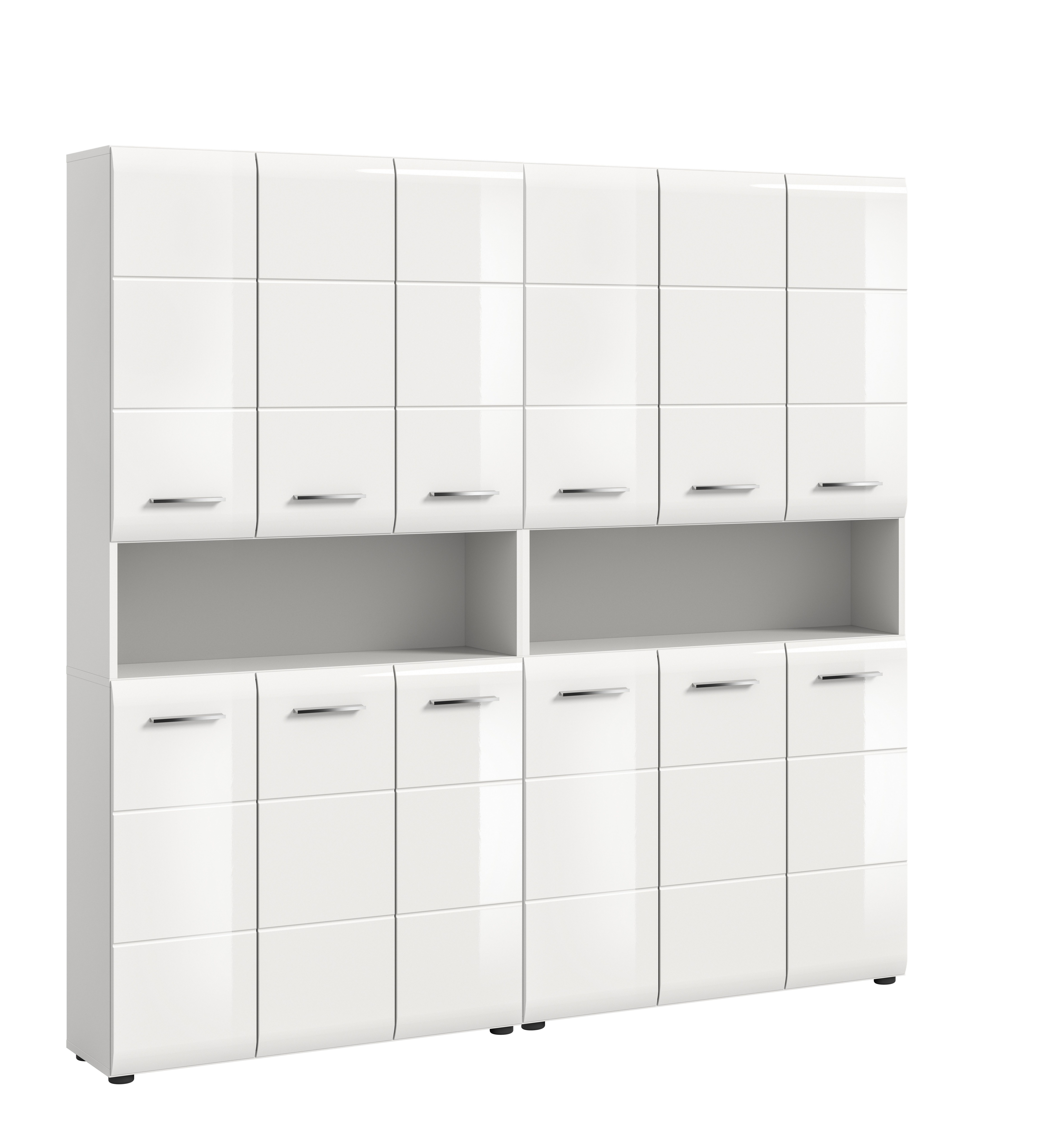 furnling Badmöbel-Set Ivy, (2-St., aus 2x Mehrzweckschrank), 2 offene Fächer, 12 Türen, 24 Fächer, Badschrank, Breite 180 cm