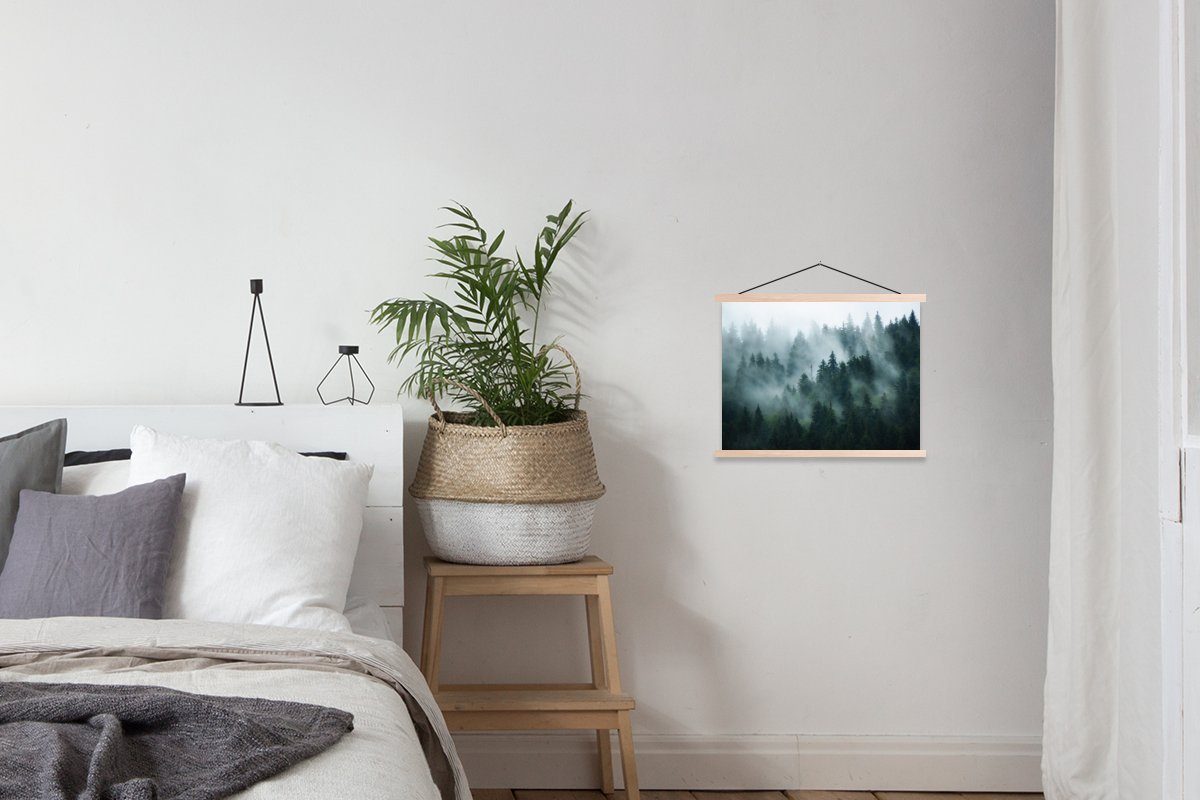Wald, Wohnzimmer, MuchoWow Poster (1 Nebel Bilderleiste, St), Textilposter Bäume für Magnetisch Posterleiste, - -