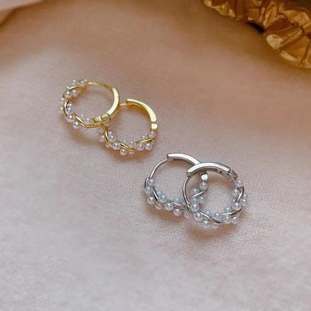 LENBEST für Creolen (2-tlg) Perlen Twist Sterling (2-tlg) Silber Frauen Ohrringe Perlenohrringe