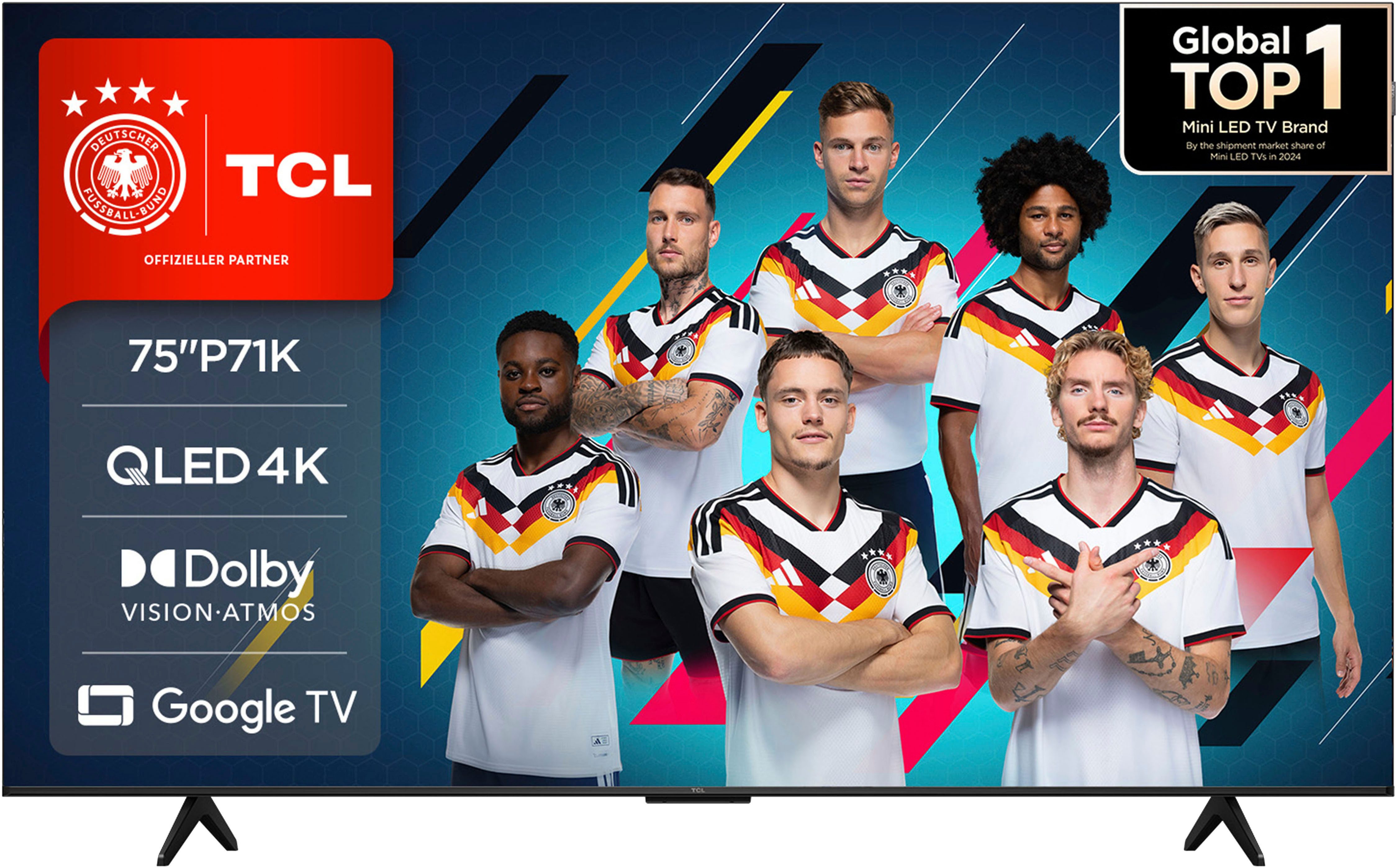 TCL 75P71KX1 QLED-Fernseher (189 cm/75 Zoll, 4K Ultra HD, Google TV, Smart-TV, Multi-HDR, Dolby Vision, Smart TV, Airplay2, Dolby Atmos, Game Master)