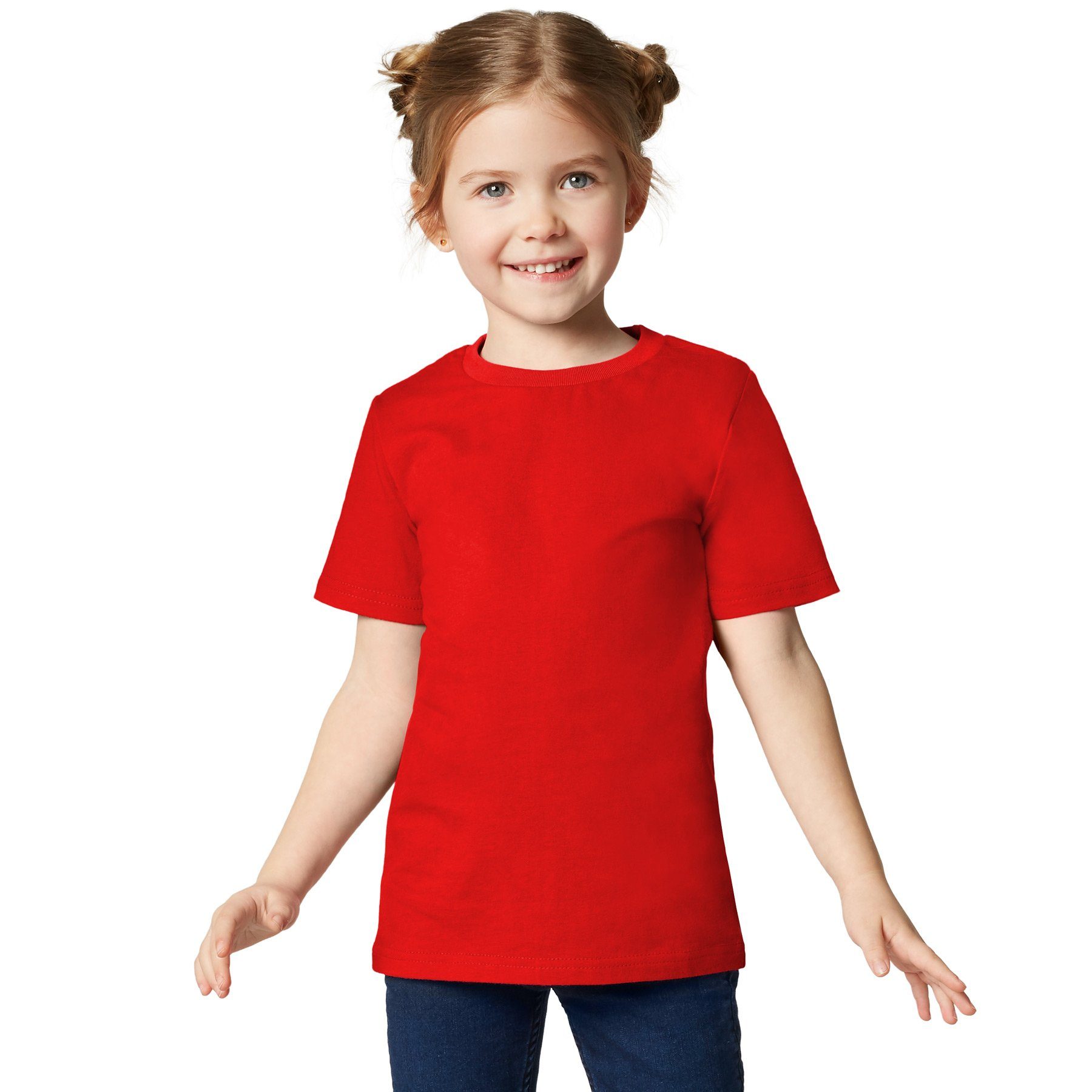 dressforfun T-Shirt Kurzarmtop, Für viele Outfits & Auftritte, Rundhals mit (Freizeitoberteil, Konfektionsgröße 128 (8-10 Jahre) in rot) Einfarbiges T-Shirt für Kinder, Fester Stoff, hoher Tragekomfort