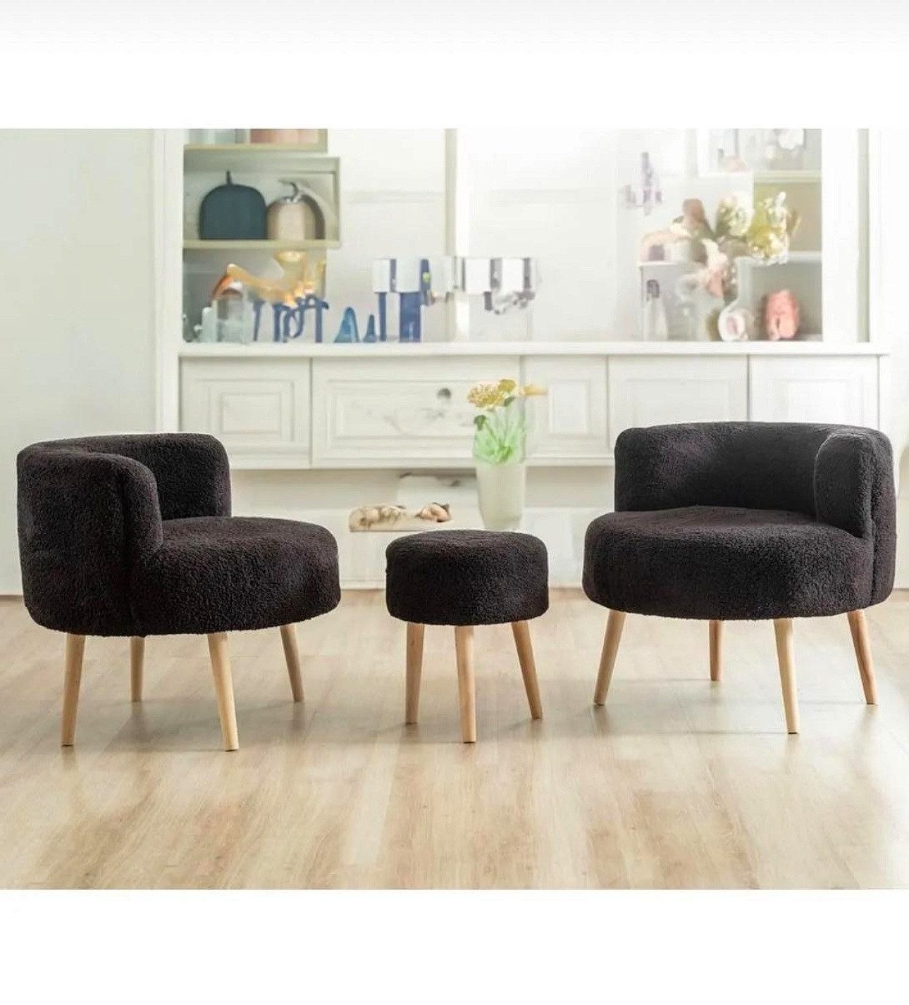 fashionshowcase Loungeset Boucle 3-teilig modern Skandi Design 2 Кресла & Hocker weich gemütlich, (Sitzgruppe, 3-tlg), Modernes Design in verschiedenen Цвета(ов)