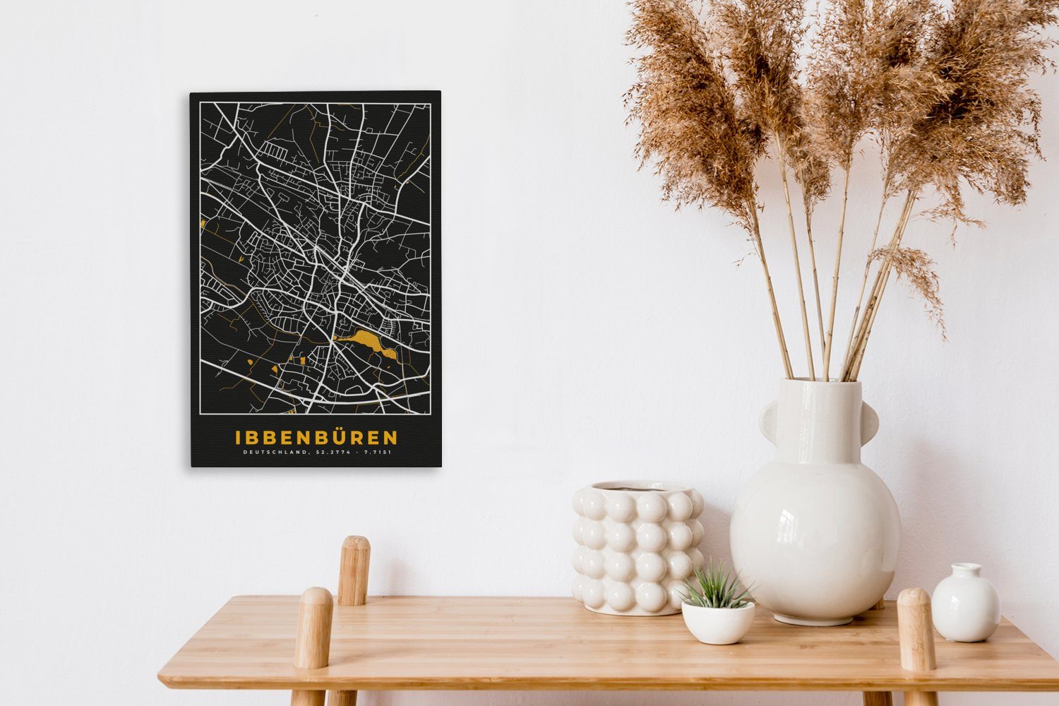 Gold Leinwandbild Zackenaufhänger, fertig Karte, Deutschland bespannt Ibbenbüren cm - Gemälde, 20x30 St), Karte - Stadtplan Leinwandbild - (1 - inkl. OneMillionCanvasses® -