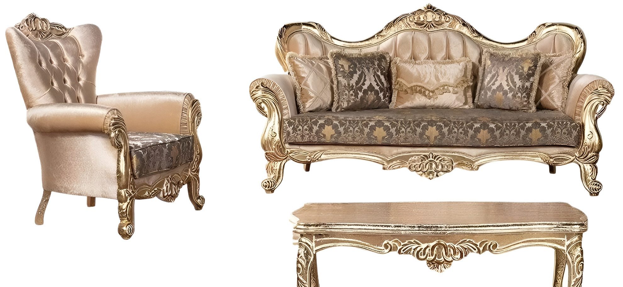 Xlmoebel Chesterfield-Sofa Sofa-Set Chesterfield Barock Rokoko mit Couchtisch 3 Teile, 3 Teile, Hergestellt in Europa