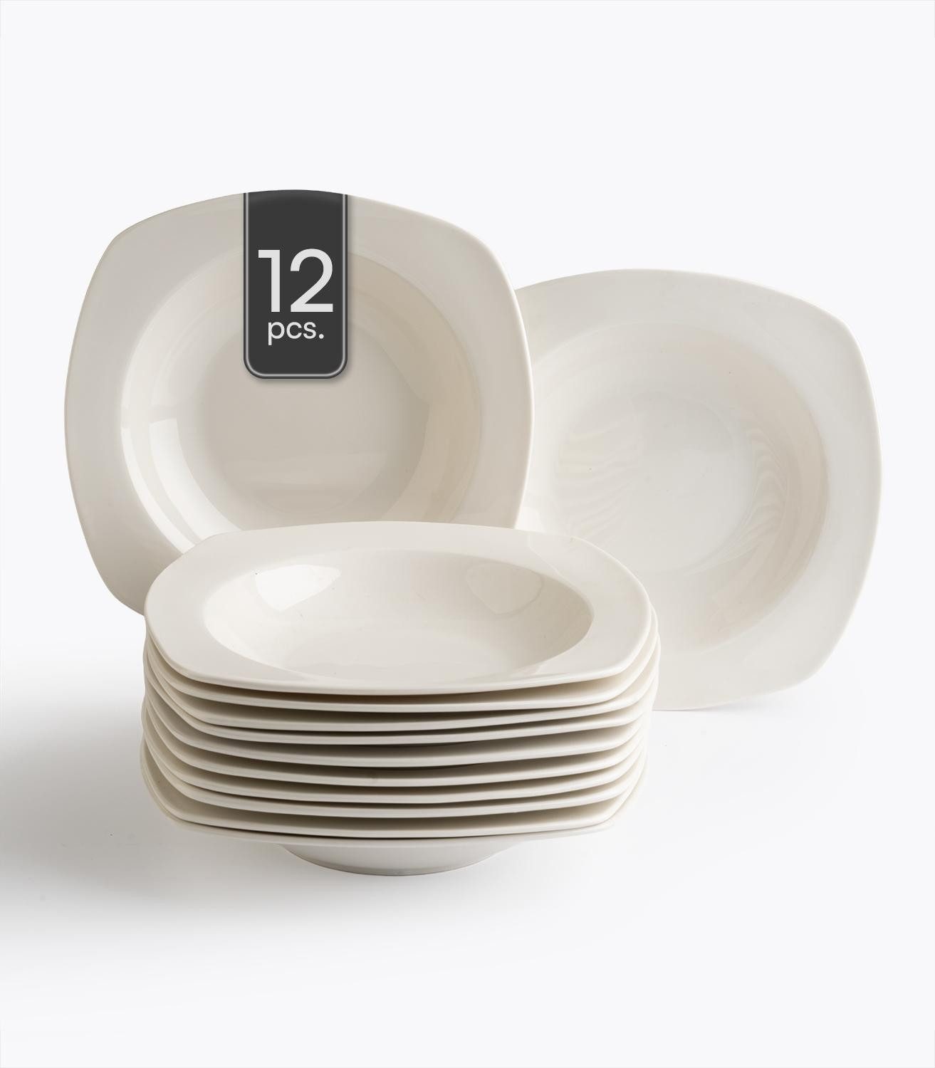 Home4You Suppenteller, B 24 x T 24 cm, Weiß, Bone China, eckig, (12 St)