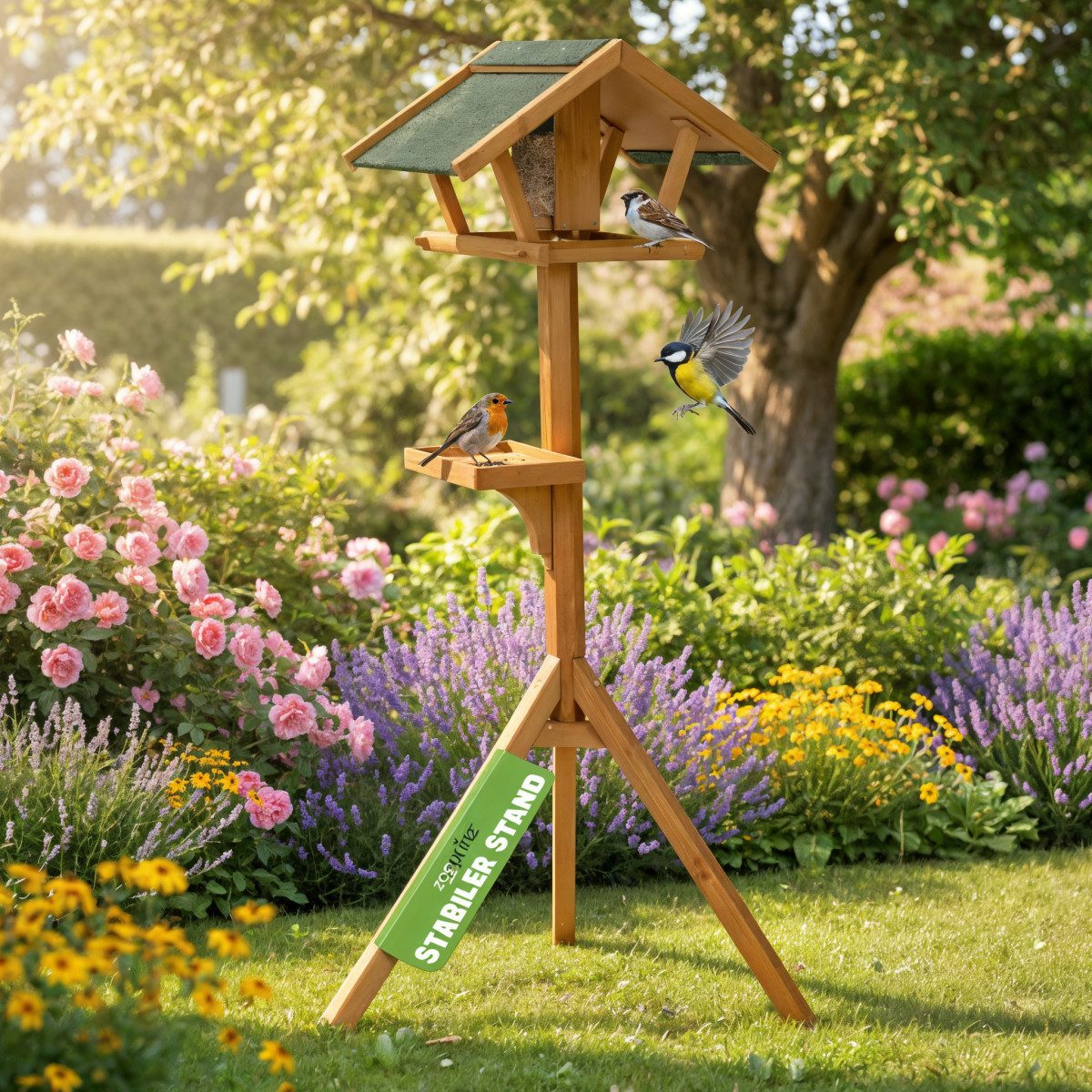 Zooprinz Vogelhaus mit Ständer Ablage und Futtersilo, Vogelfutterhaus, Futt günstig online kaufen