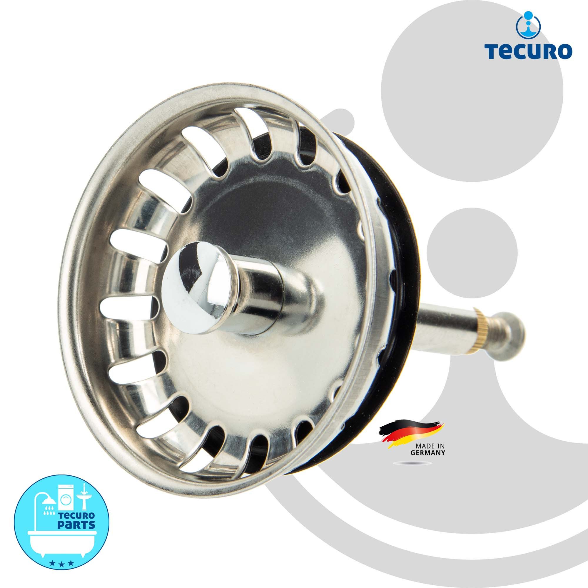 tecuro Siphon Siebkorb Ø 54 mm mit Metall-Führungsstange 8 mm und Höhenverstellung