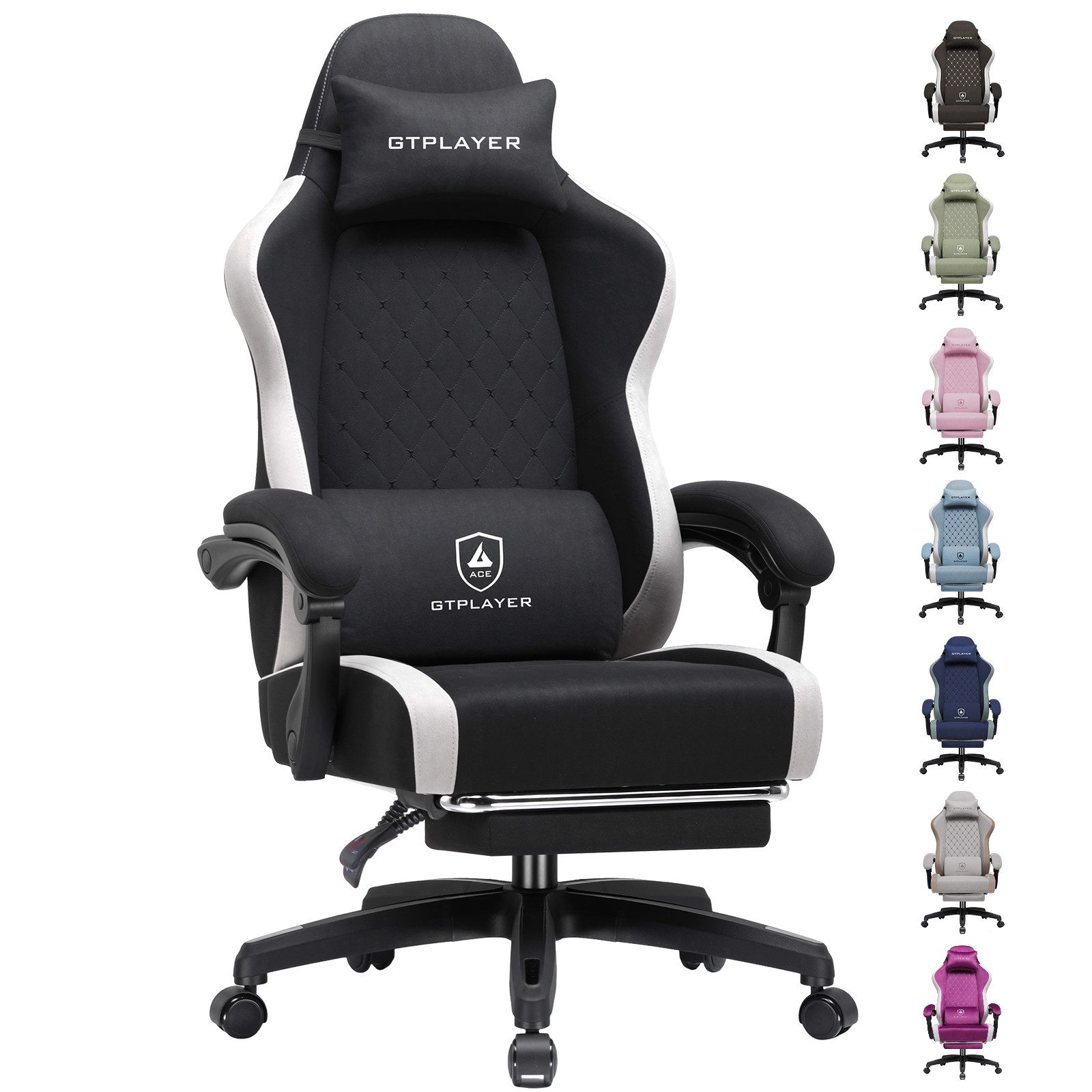 GTPLAYER Gaming-Stuhl Ergonomischer Gaming Sessel Schreibtischstuhl aus Stoff/Kunstleder (Packung), Federsitzkissen mit Fußstütze