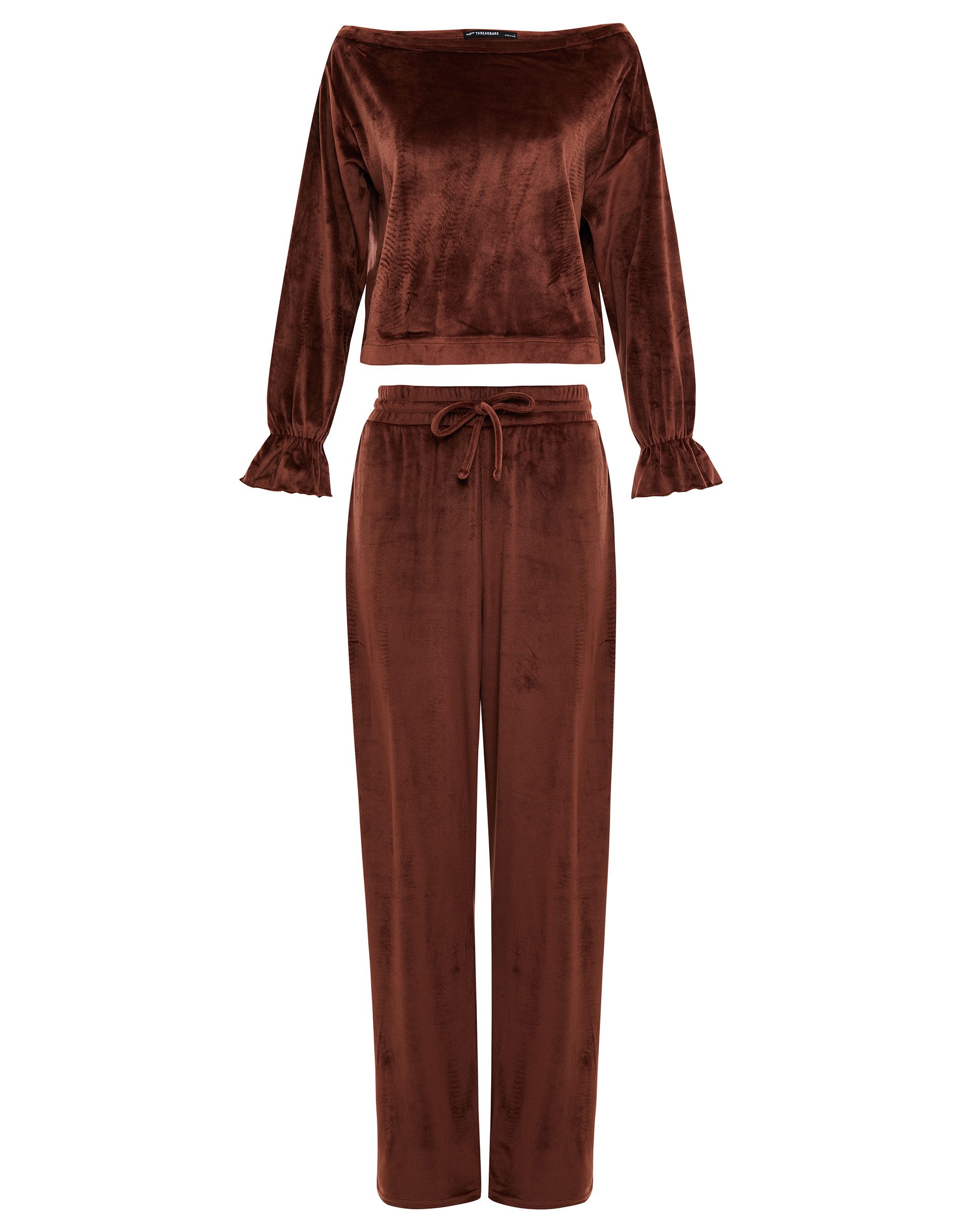 Threadbare Sportanzug Almond Velour (1-tlg), mit schönen Rüschen an den Ärmeln