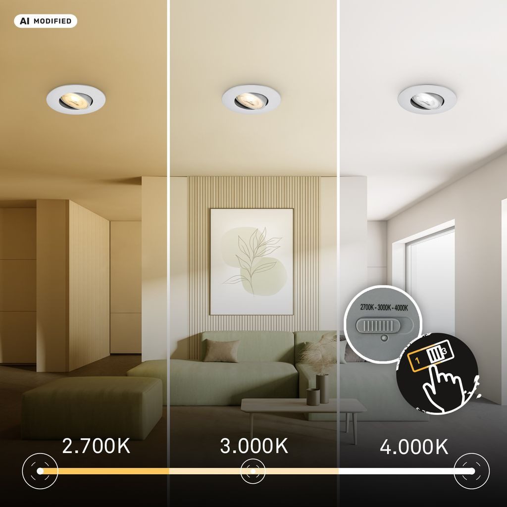 Briloner Leuchten LED Einbaustrahler LED Einbaustrahler 3er Set Schwenkbar CCT Dimmbar, LED fest integriert, 4000K - Neutralweiß, 2700K - Extra-Warmweiß, 3000K - Warmweiß, 90x24 mm, Wohnzimmer, Flur