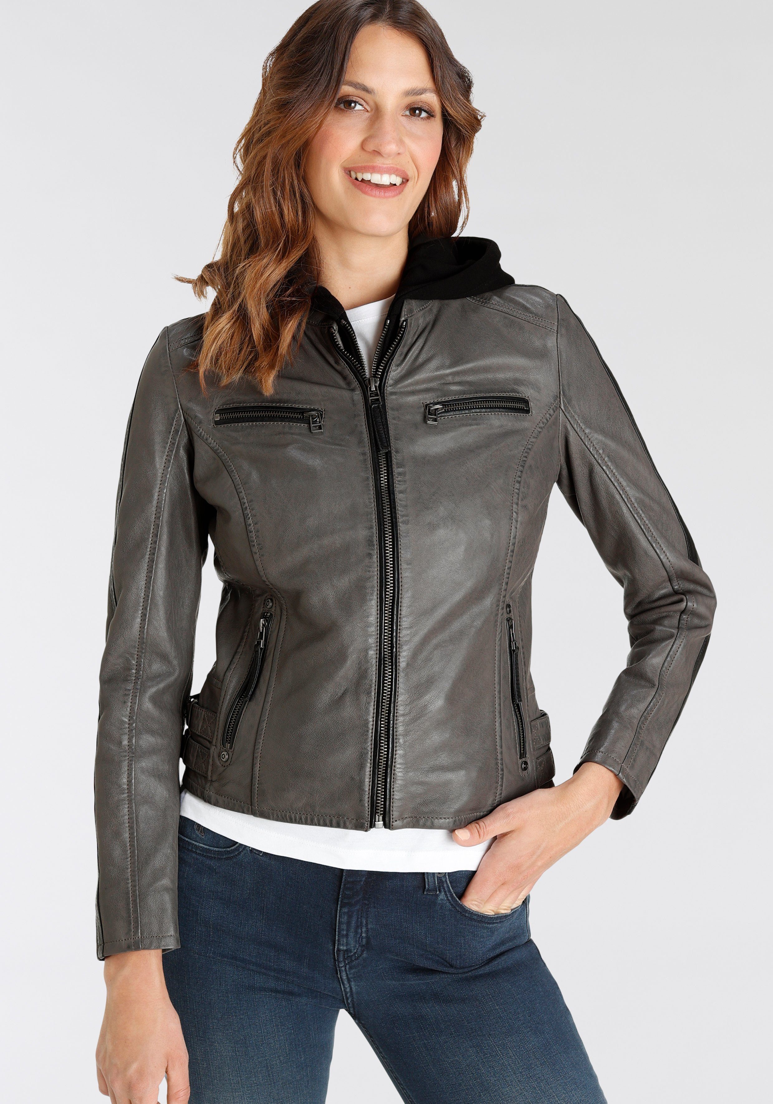 Mauritius Lederjacke GWRanja mit kontrastfarbigen Details günstig online kaufen